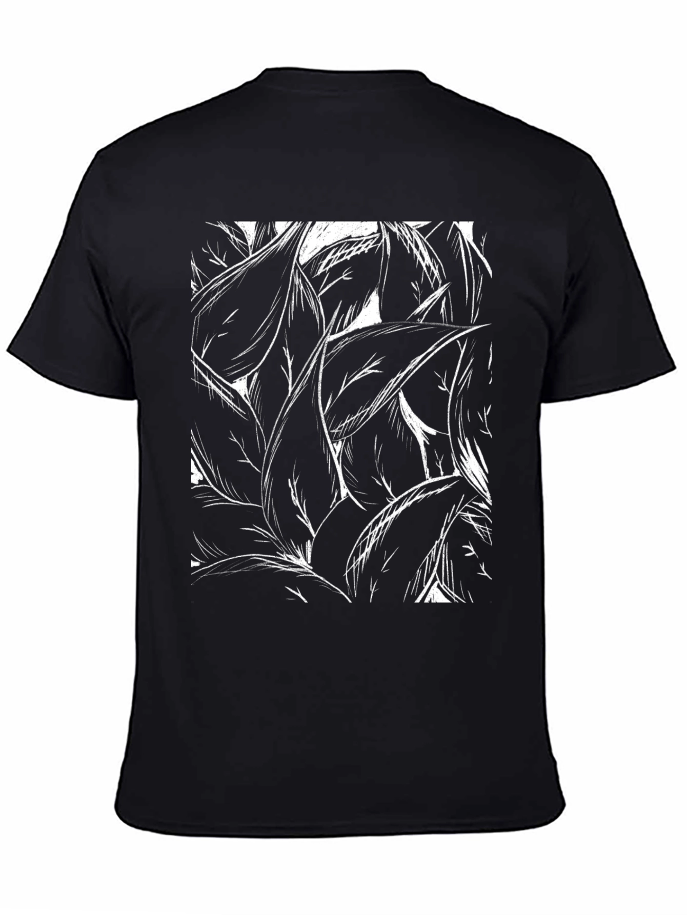 Black Abstract Leaf Print Black T-Shirt view 4