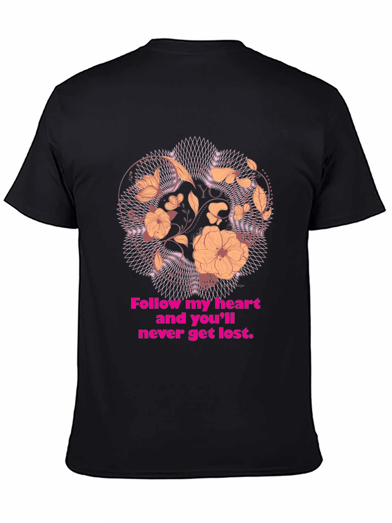 Black Floral Heart T-Shirt - Follow Your Heart Design view 4