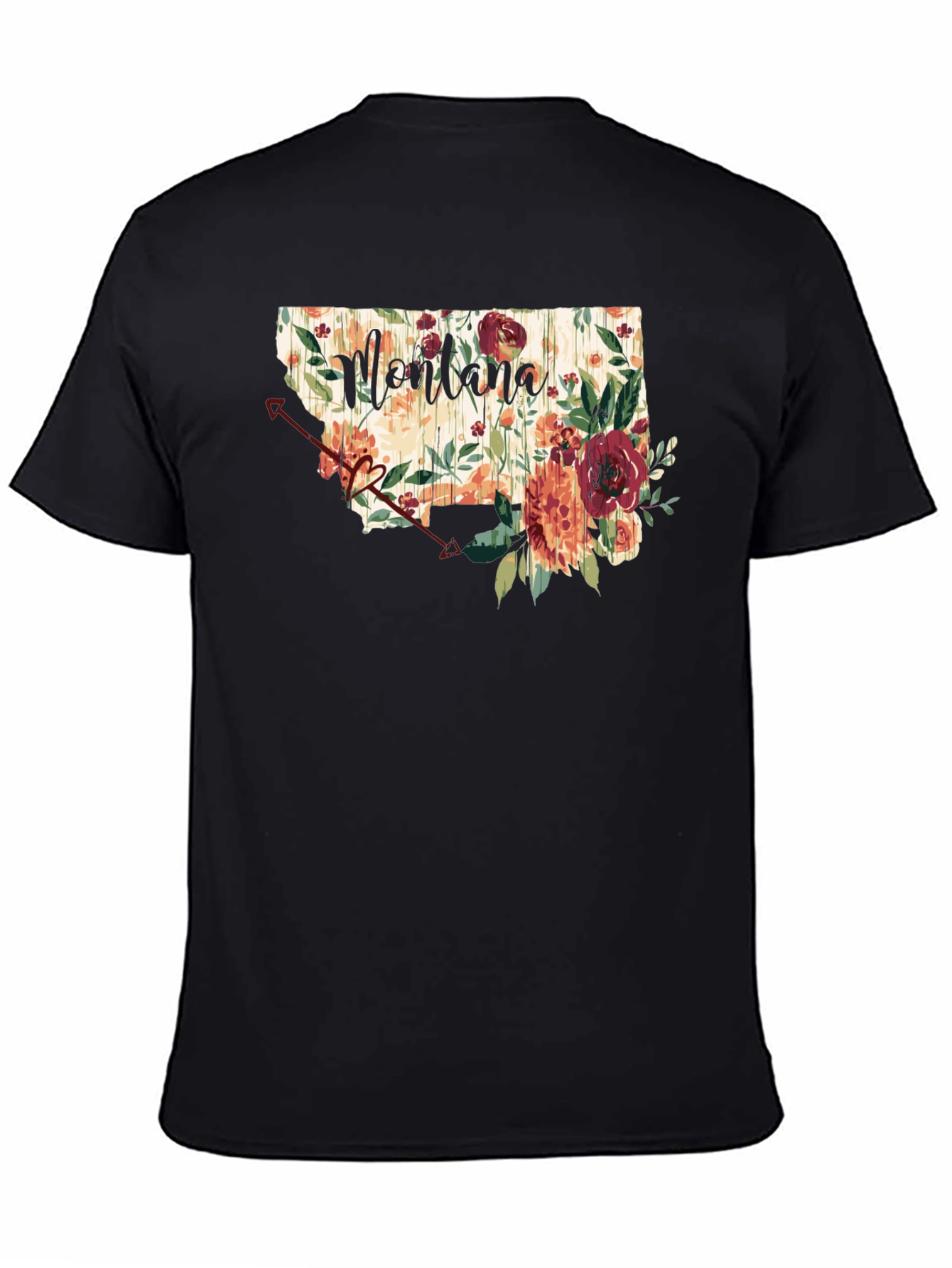Black Floral Montana State T-Shirt view 4