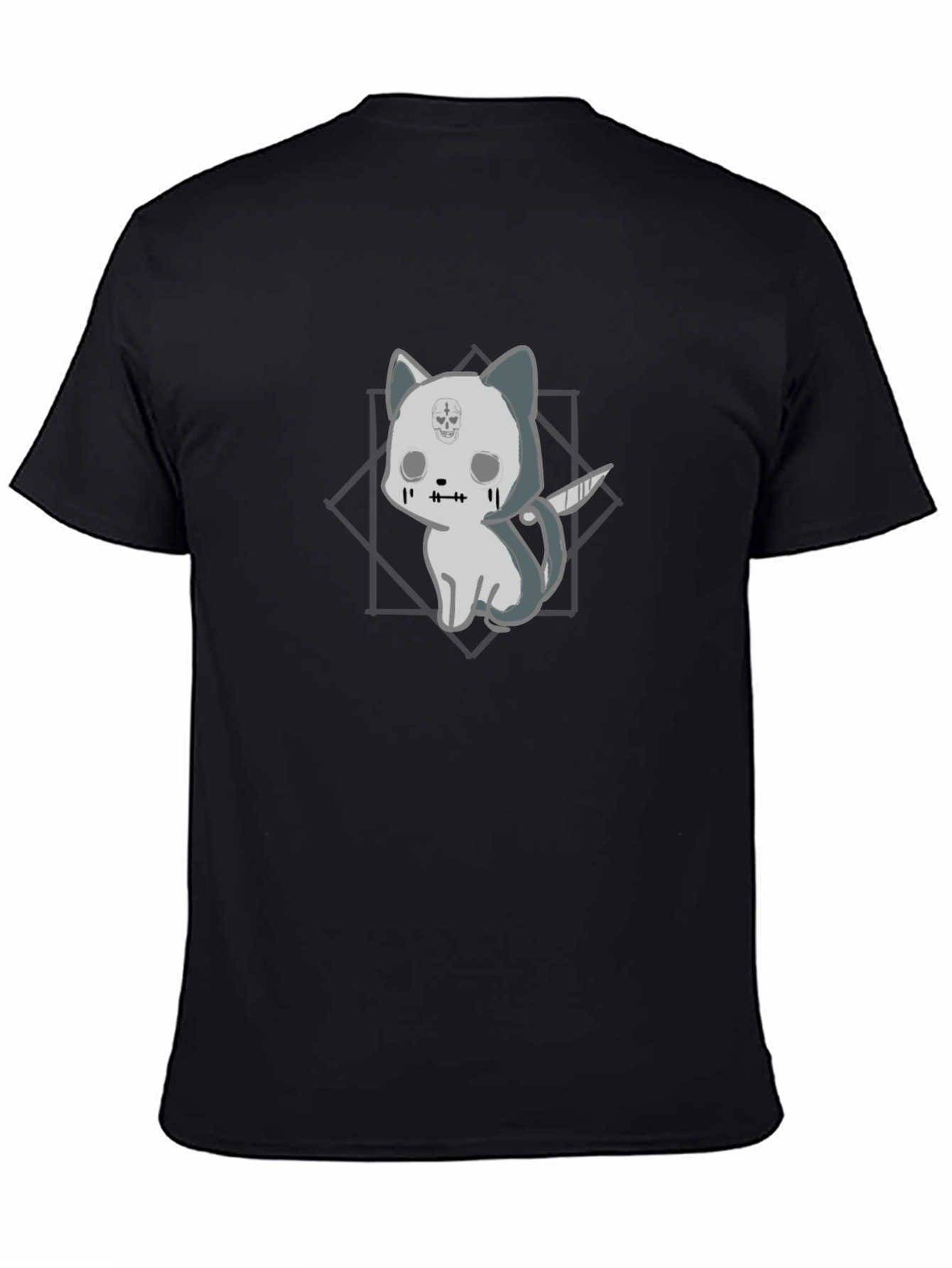 Black Gothic Cat with Knife T-Shirt - Black view 4