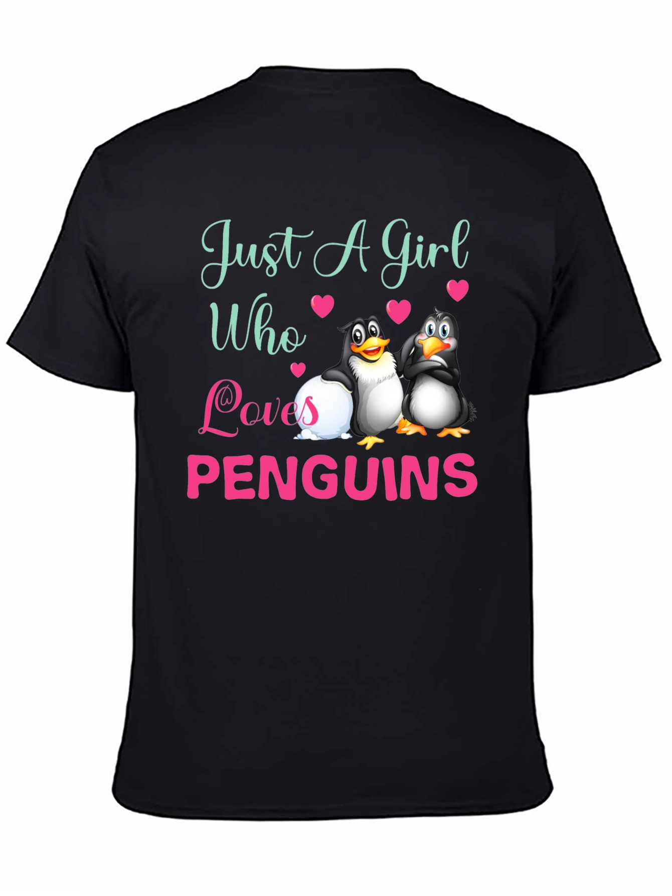 Black Just A Girl Who Loves Penguins T-Shirt view 4