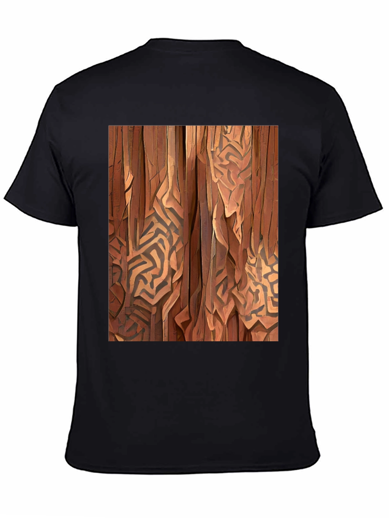 Black Abstract Wood Pattern Black T-Shirt view 4