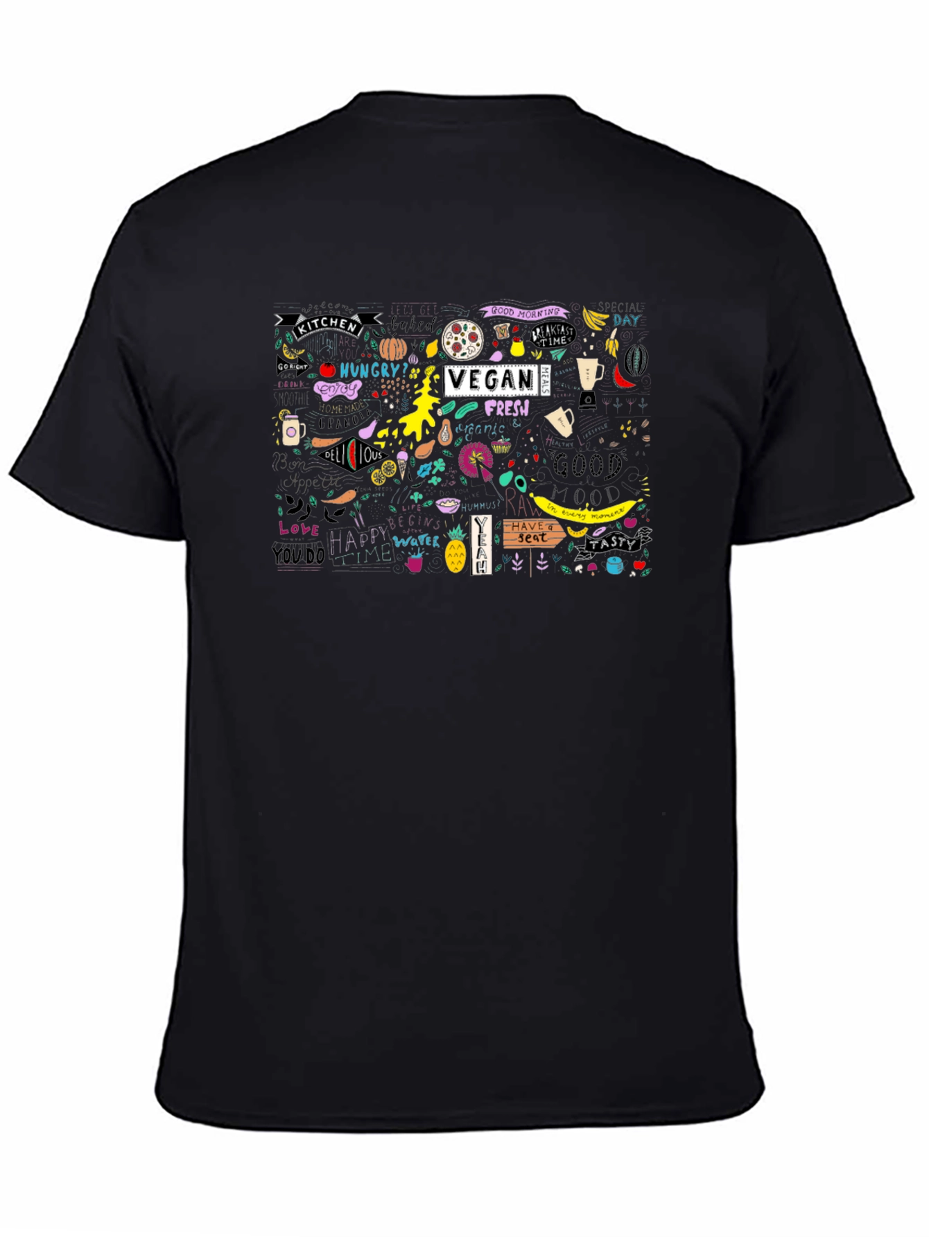 Black Vegan Fresh Doodle Graphic T-Shirt view 4