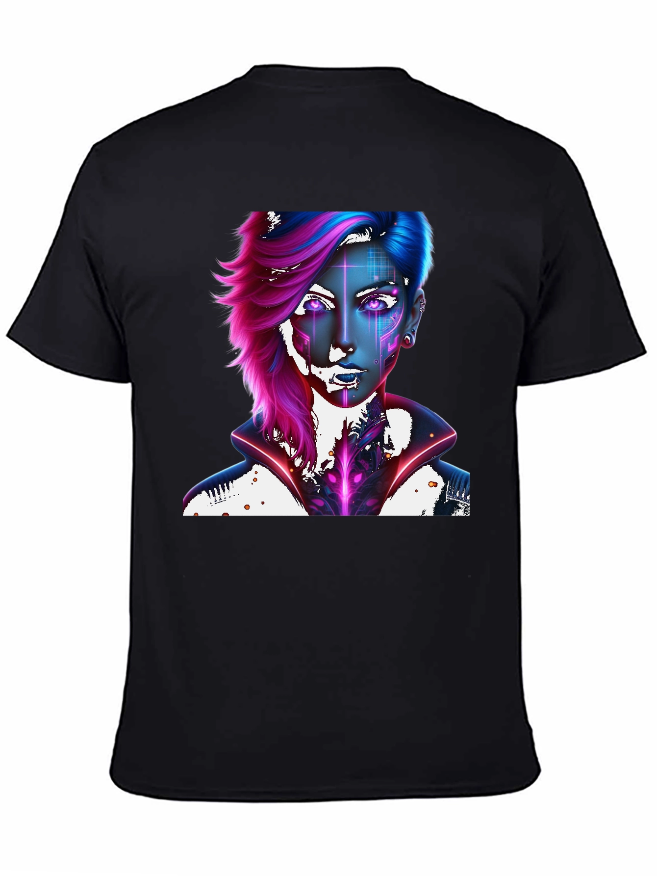 Black Cyberpunk Portrait Black Tee view 4