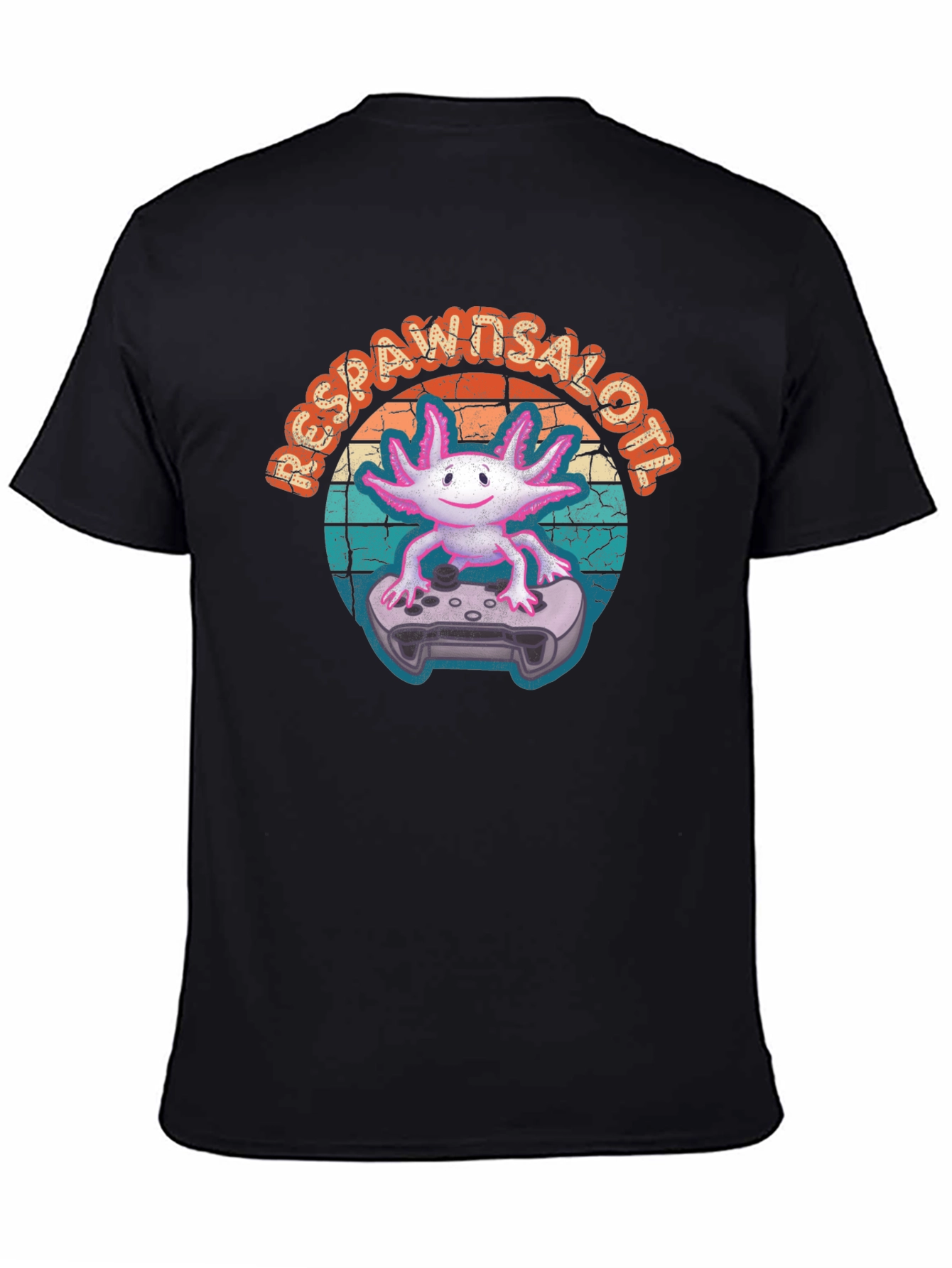 Black Respawn Axolotl Gamer T-Shirt view 4