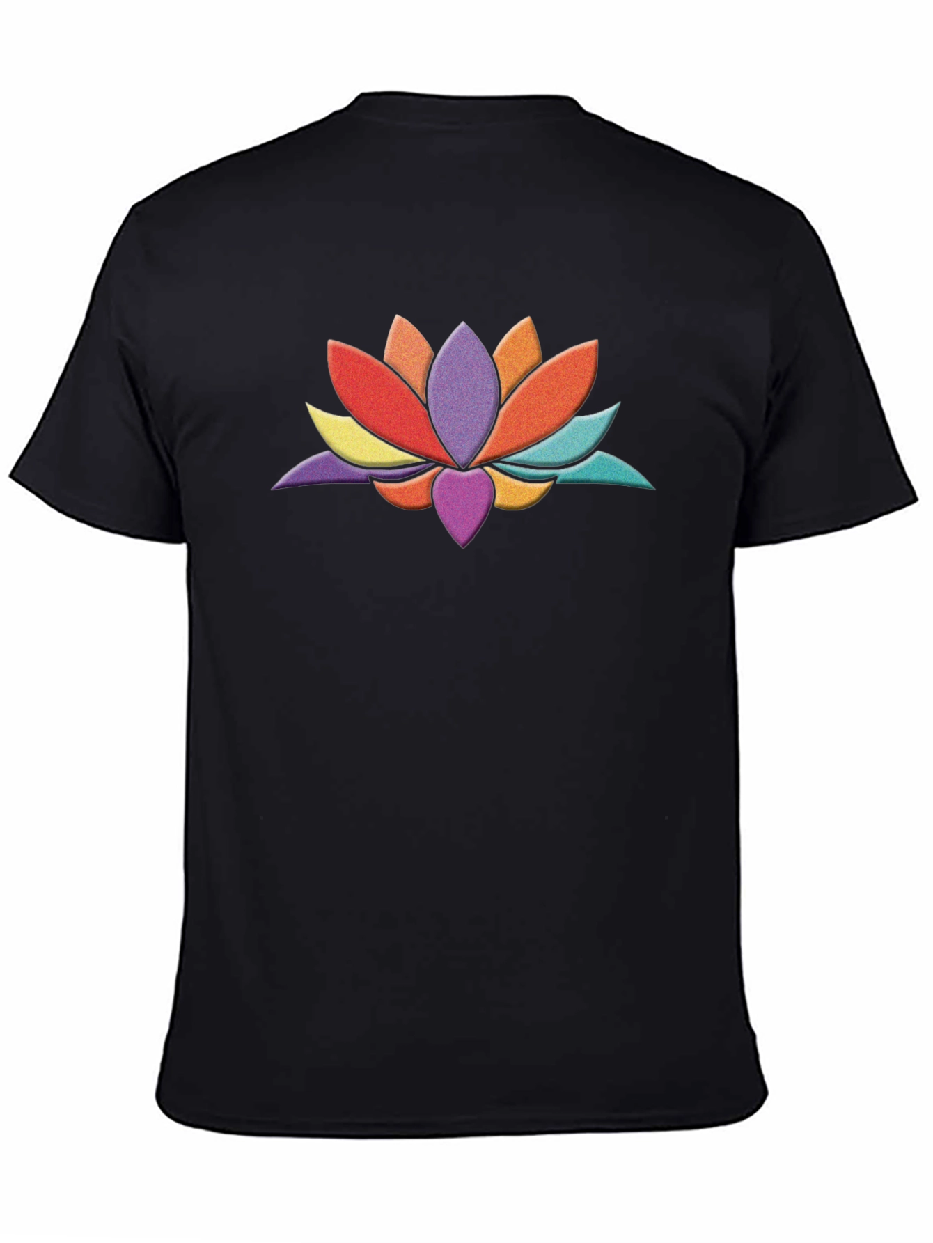 Black Colorful Lotus Flower Graphic Black T-Shirt view 4