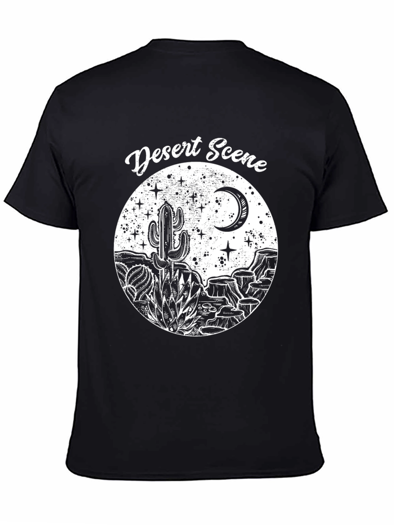 Black Desert Scene Graphic Tee - Black Cotton T-Shirt view 4