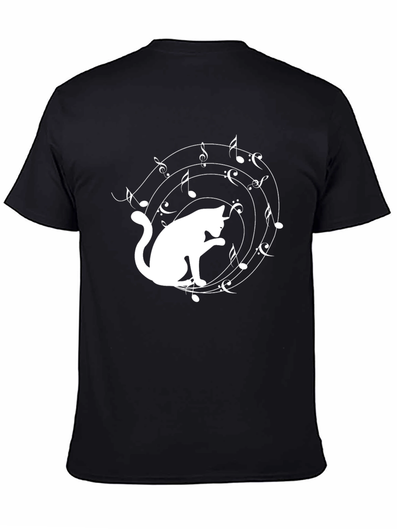 Black Cat Music Lover T-Shirt - Black Cotton Tee view 4