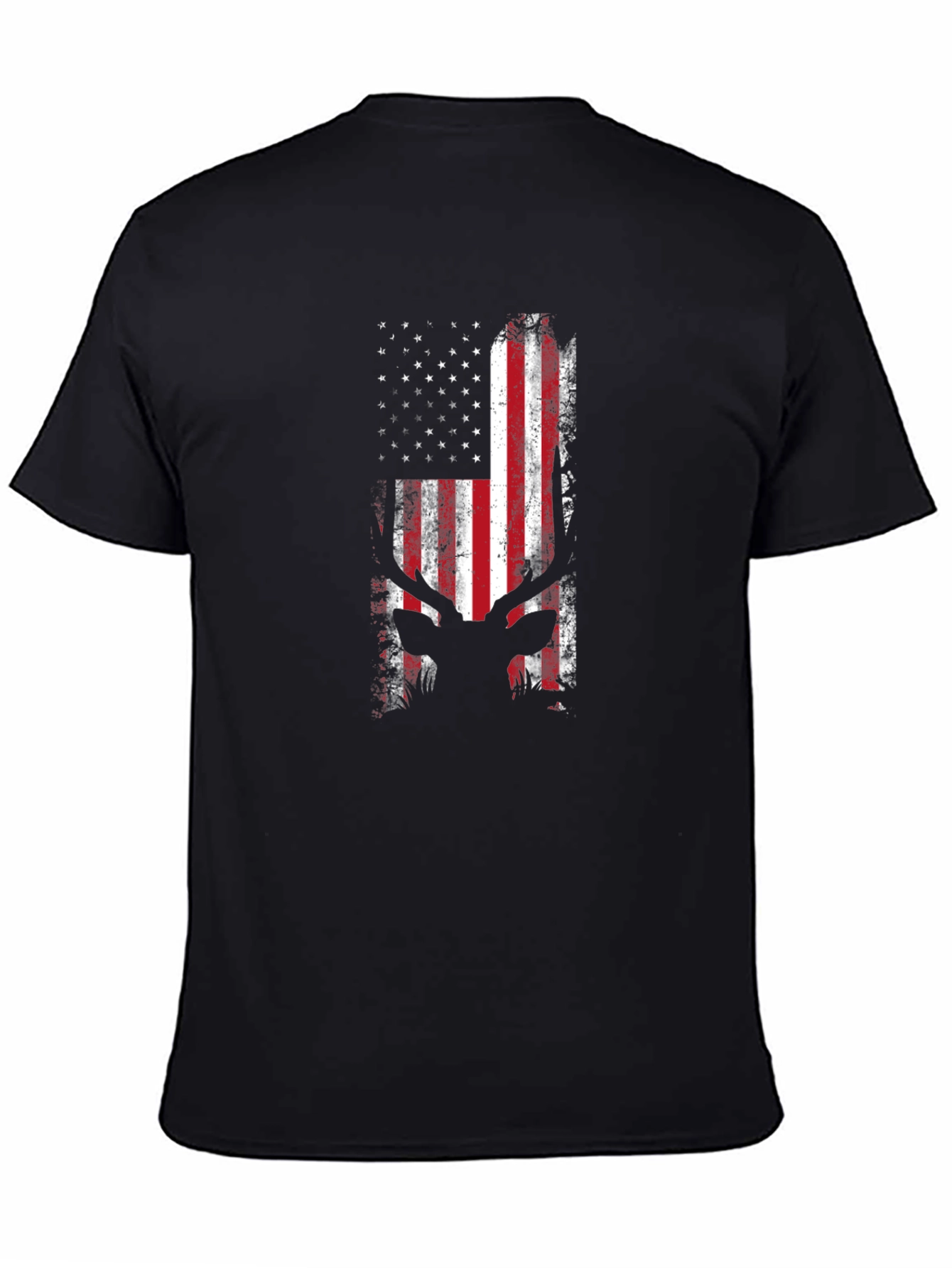 Black American Flag Deer Silhouette T-Shirt view 4