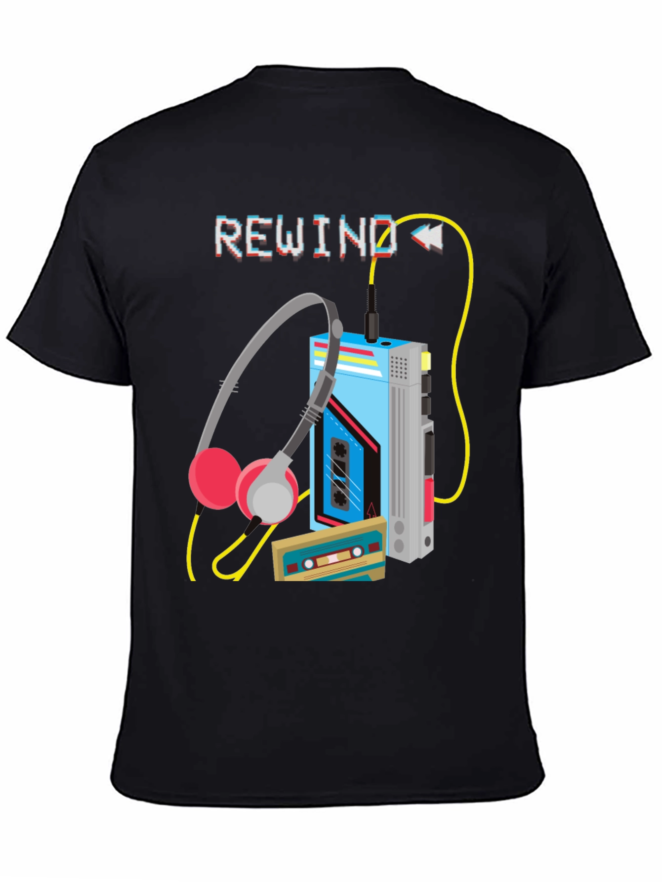 Black Rewind Cassette Player Graphic T-Shirt view 4