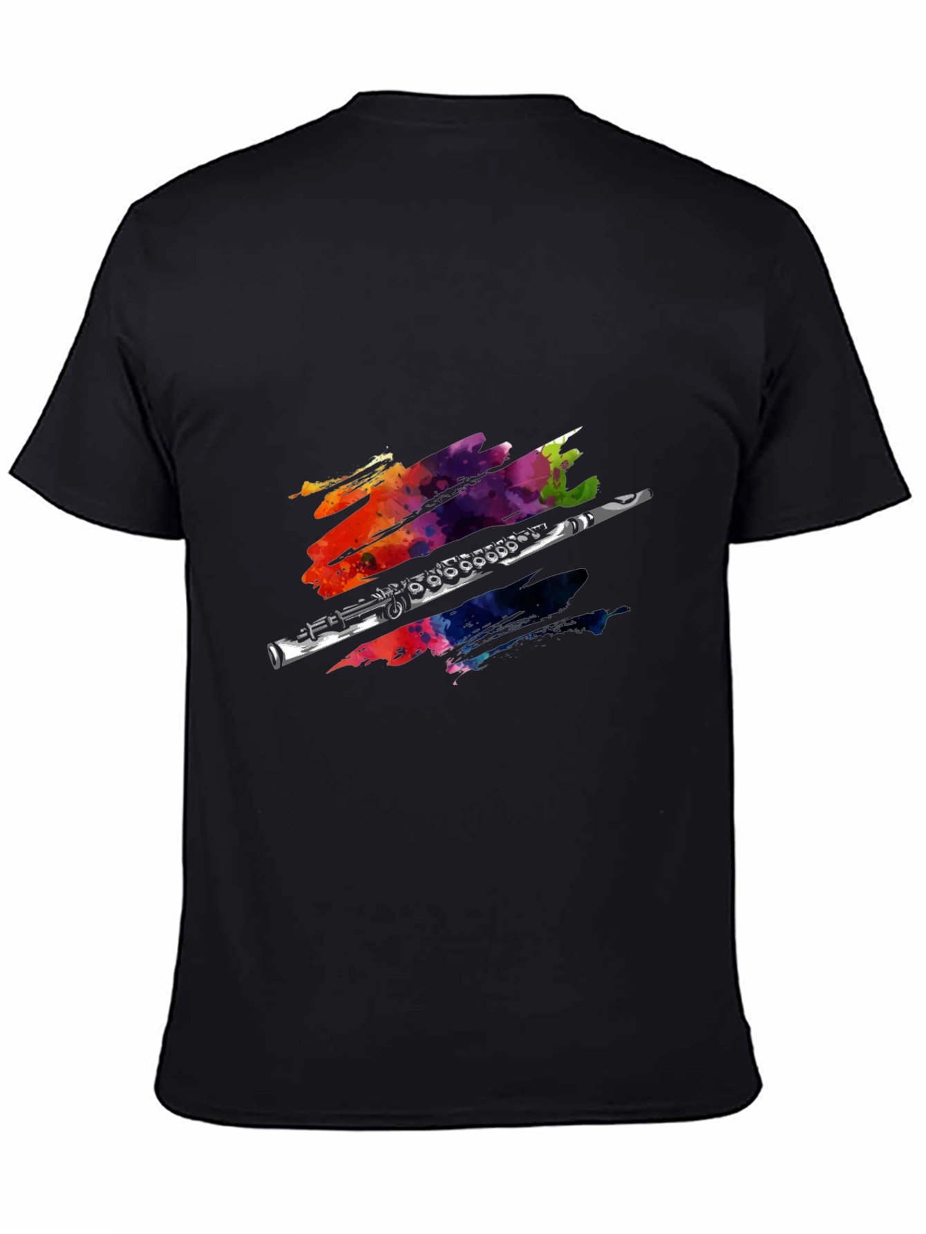 Black Flute Watercolor Graphic Print T-Shirt view 4