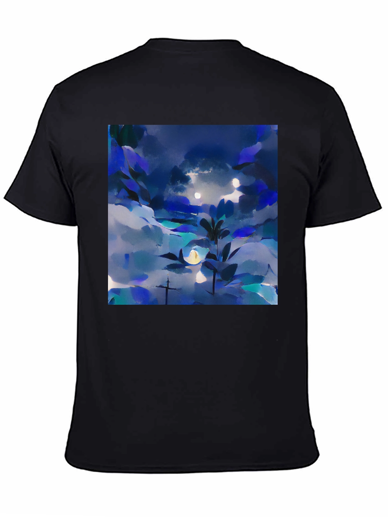 Black Abstract Nightscape Graphic Tee - Black Unisex T-Shirt view 4