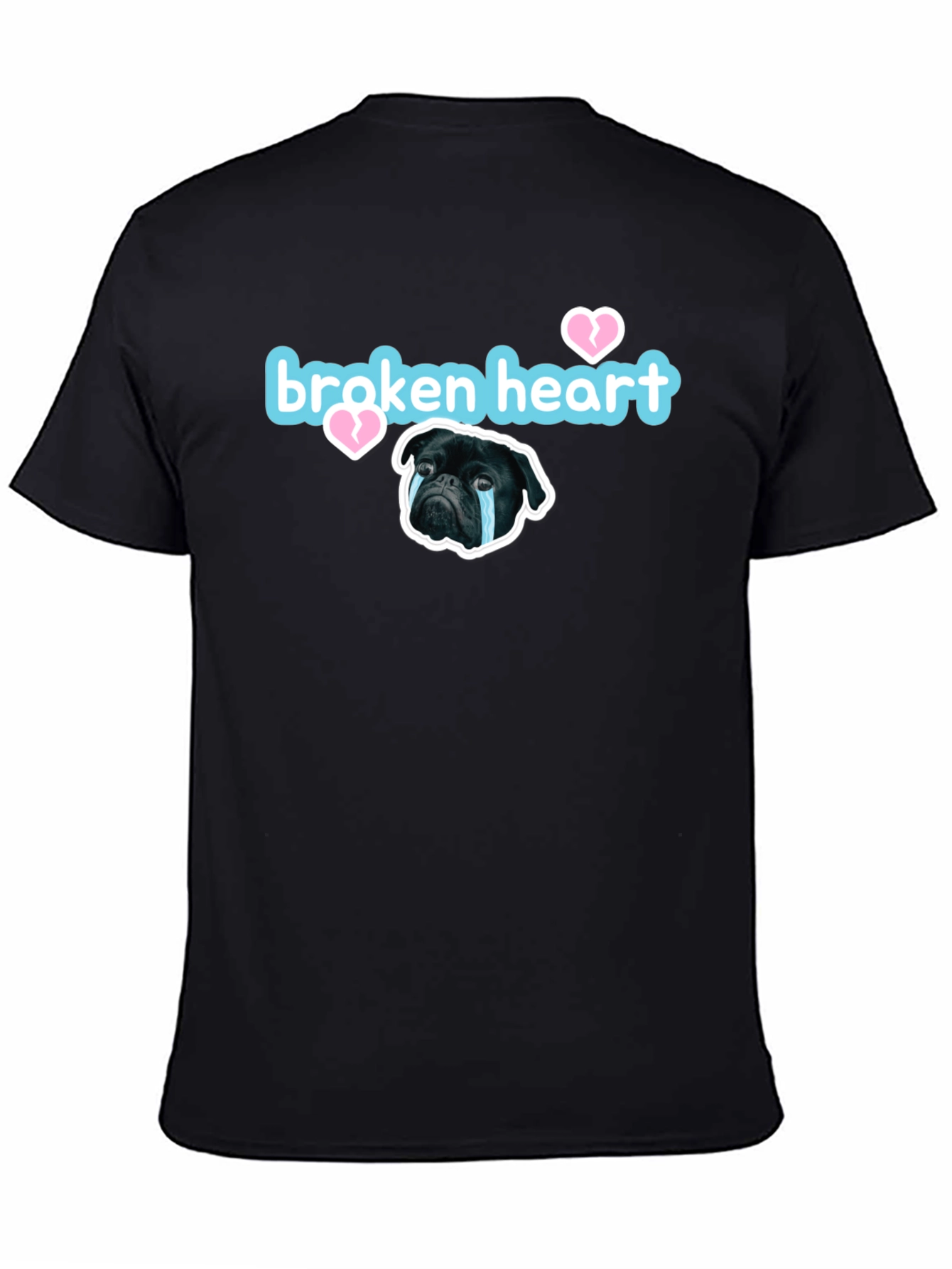Black Broken Heart Pug Graphic Tee - Black Short Sleeve view 4