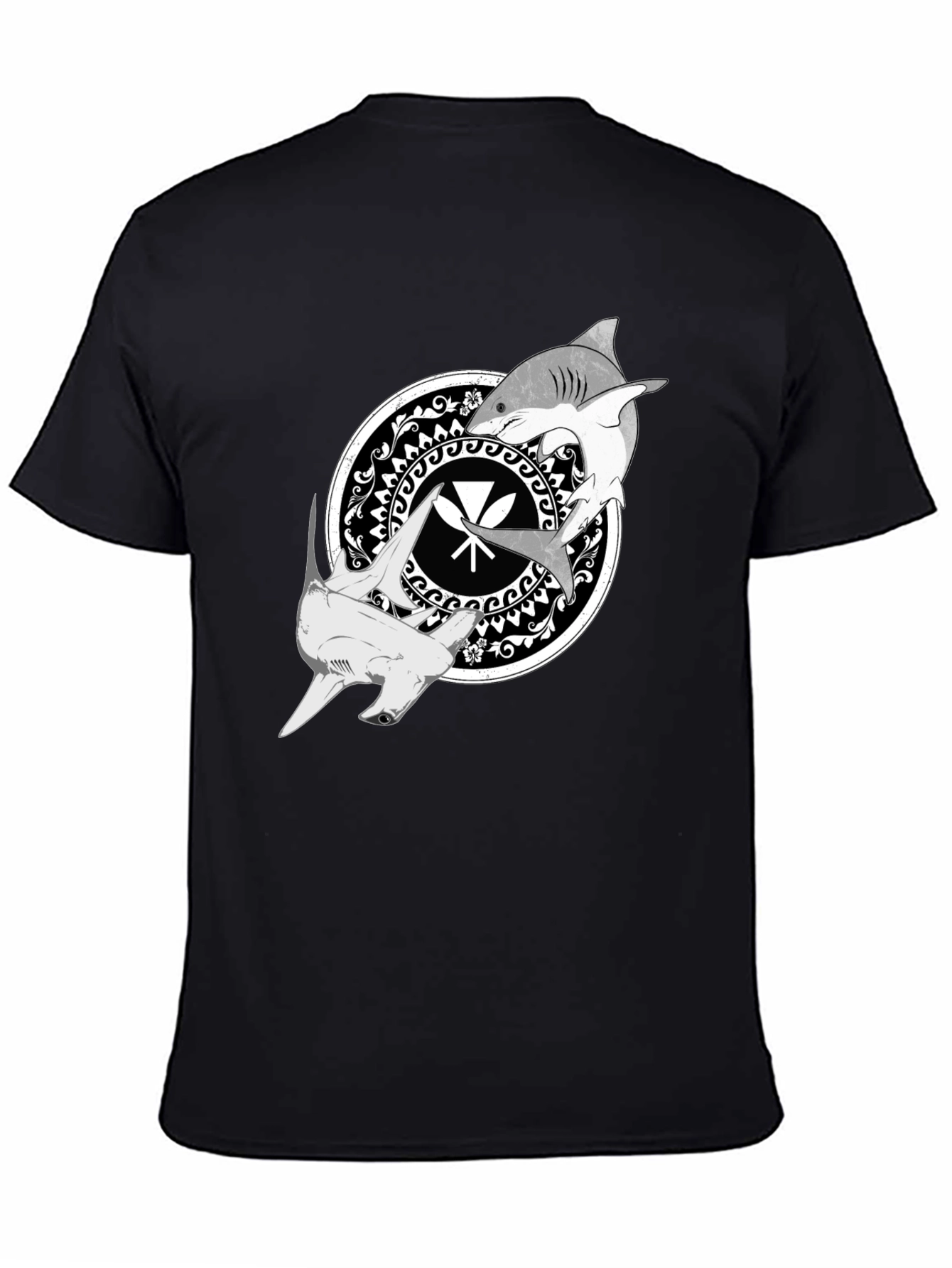 Black Shark Circle Graphic Tee - Black Crew Neck view 4