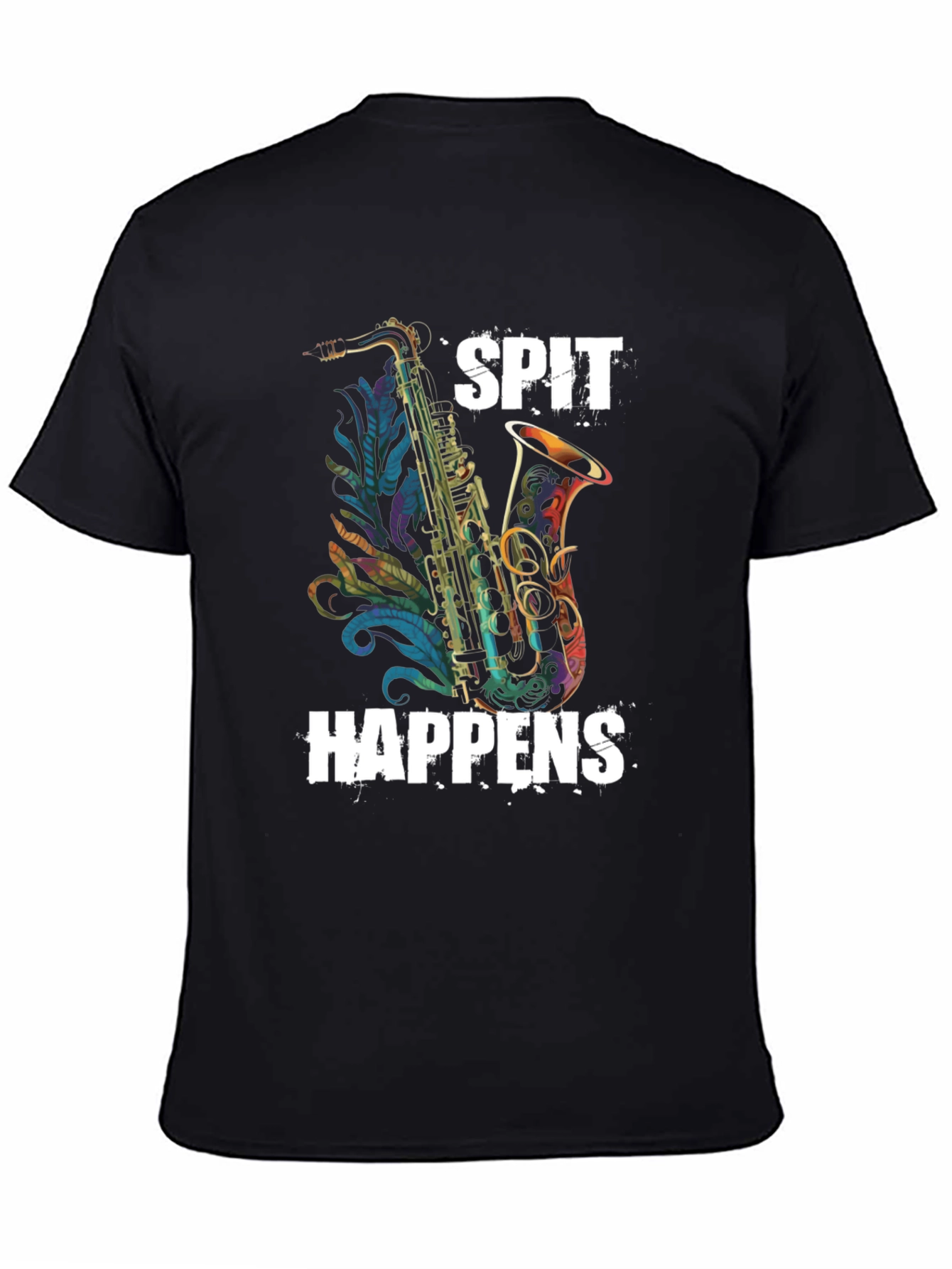 Black Spit Happens Saxophone Graphic Tee view 4
