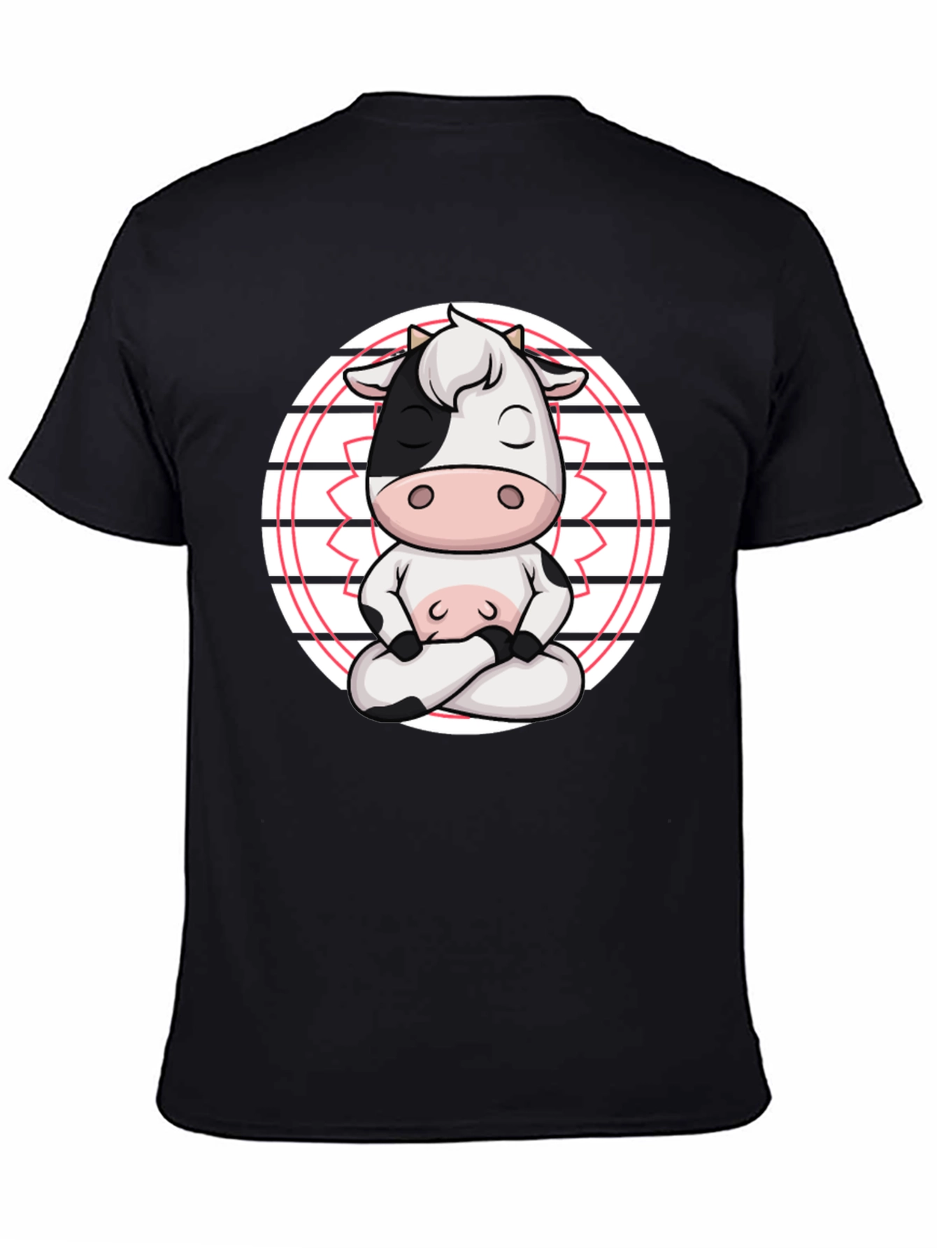 Black Zen Cow T-Shirt - Meditating Cartoon Animal Tee view 4