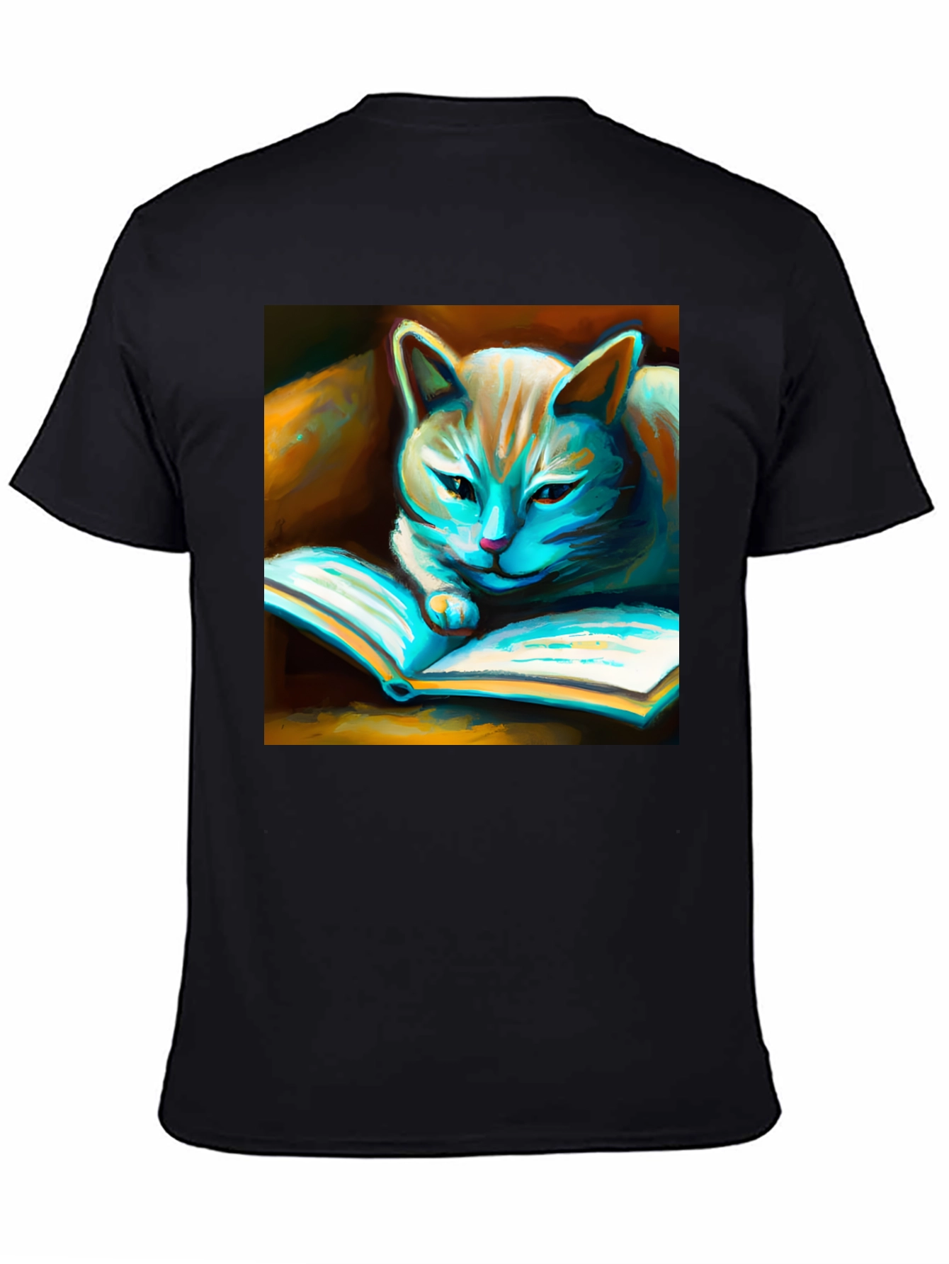 Black Cat Reading Book Graphic T-Shirt view 4