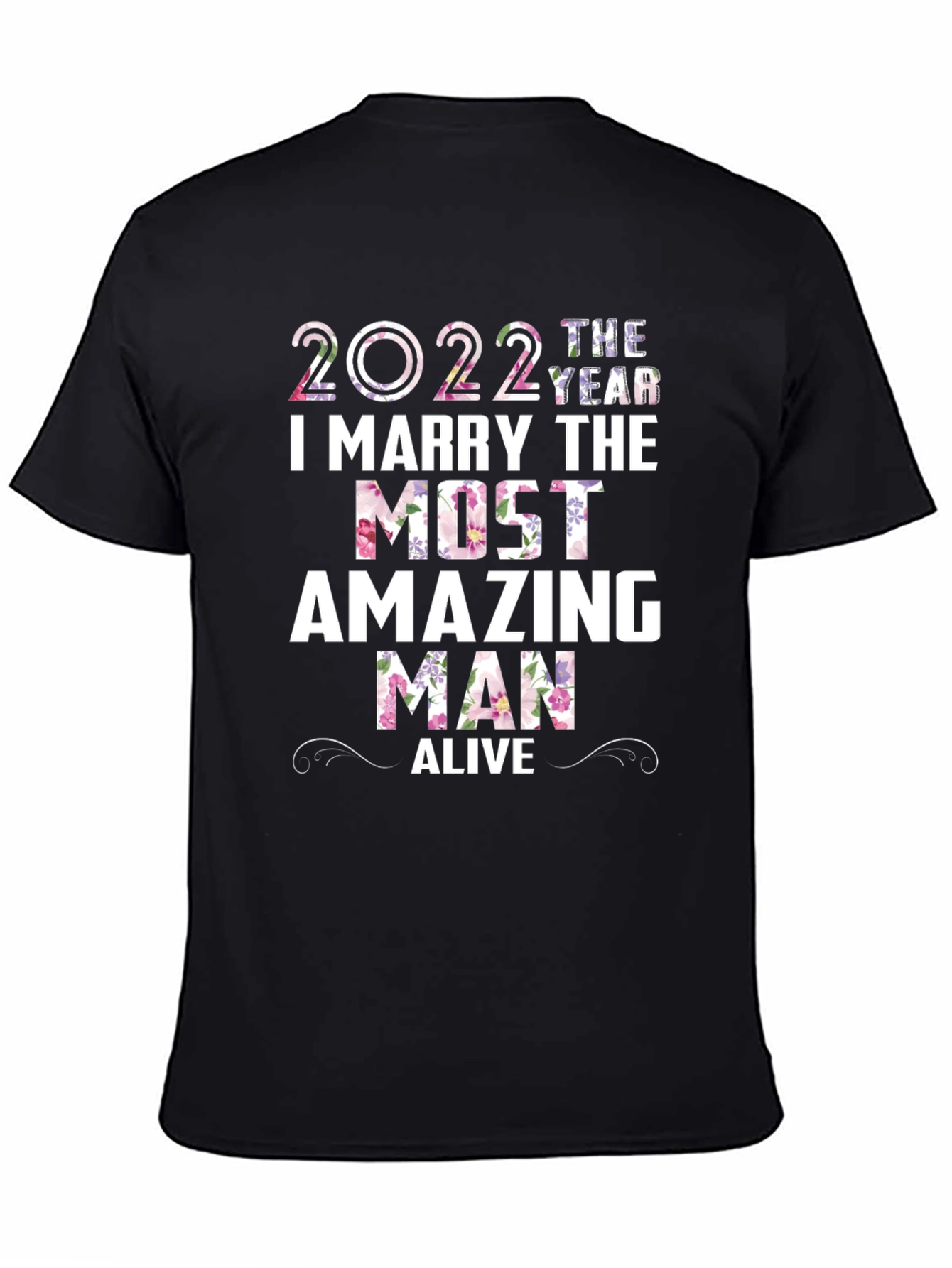 Black 2022 Floral Wedding Groom T-Shirt view 4