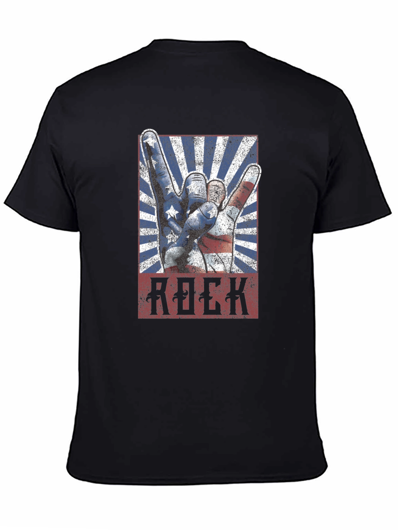 Black American Rock Hand Gesture Graphic T-Shirt view 4