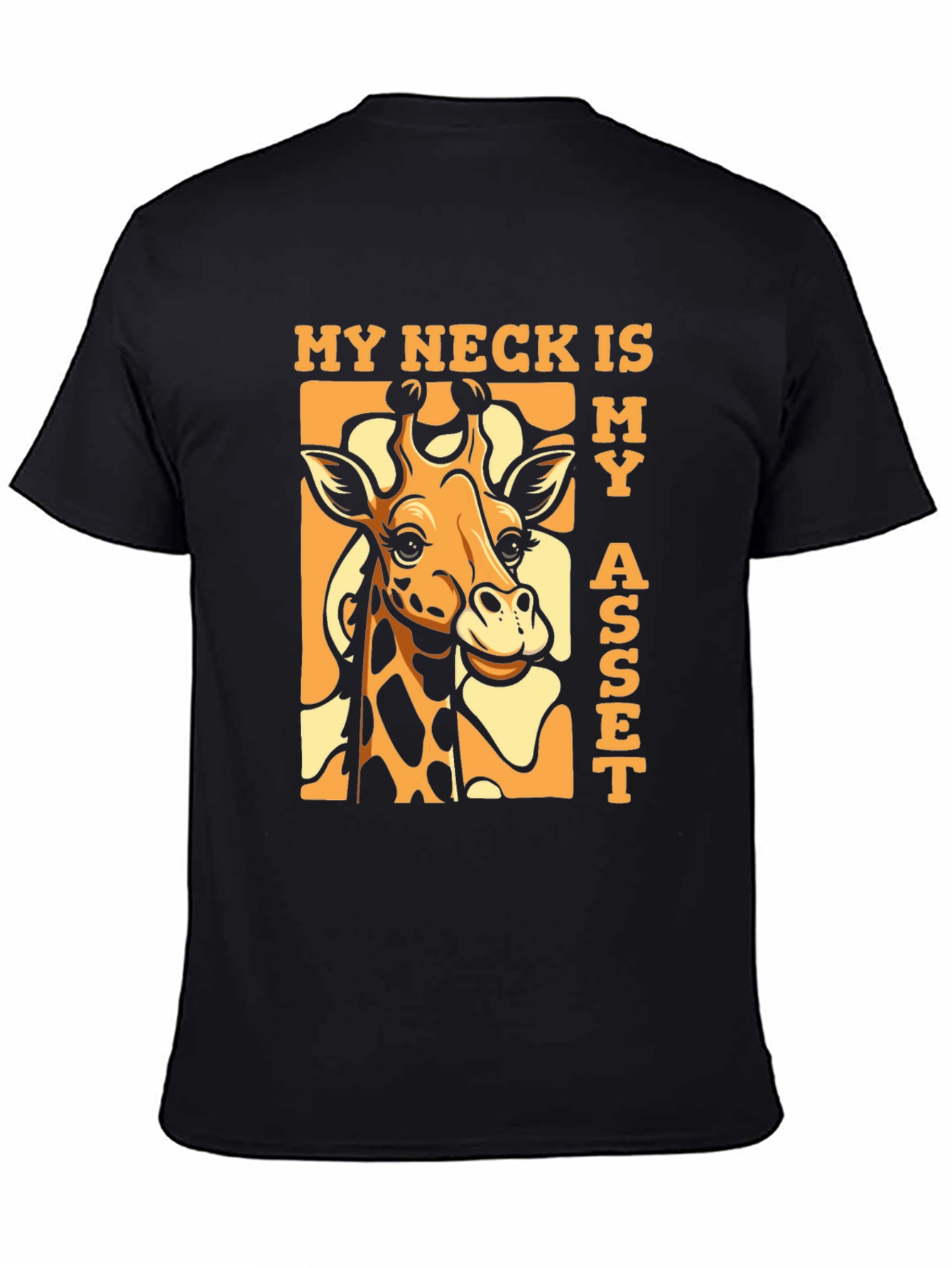 Black Funny Giraffe 'My Neck Is My Asset' T-Shirt view 4