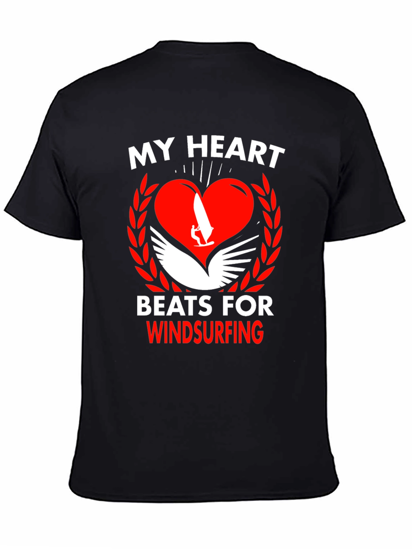 Black Windsurfing Heartbeat T-Shirt - Passionate Watersport Tee view 4