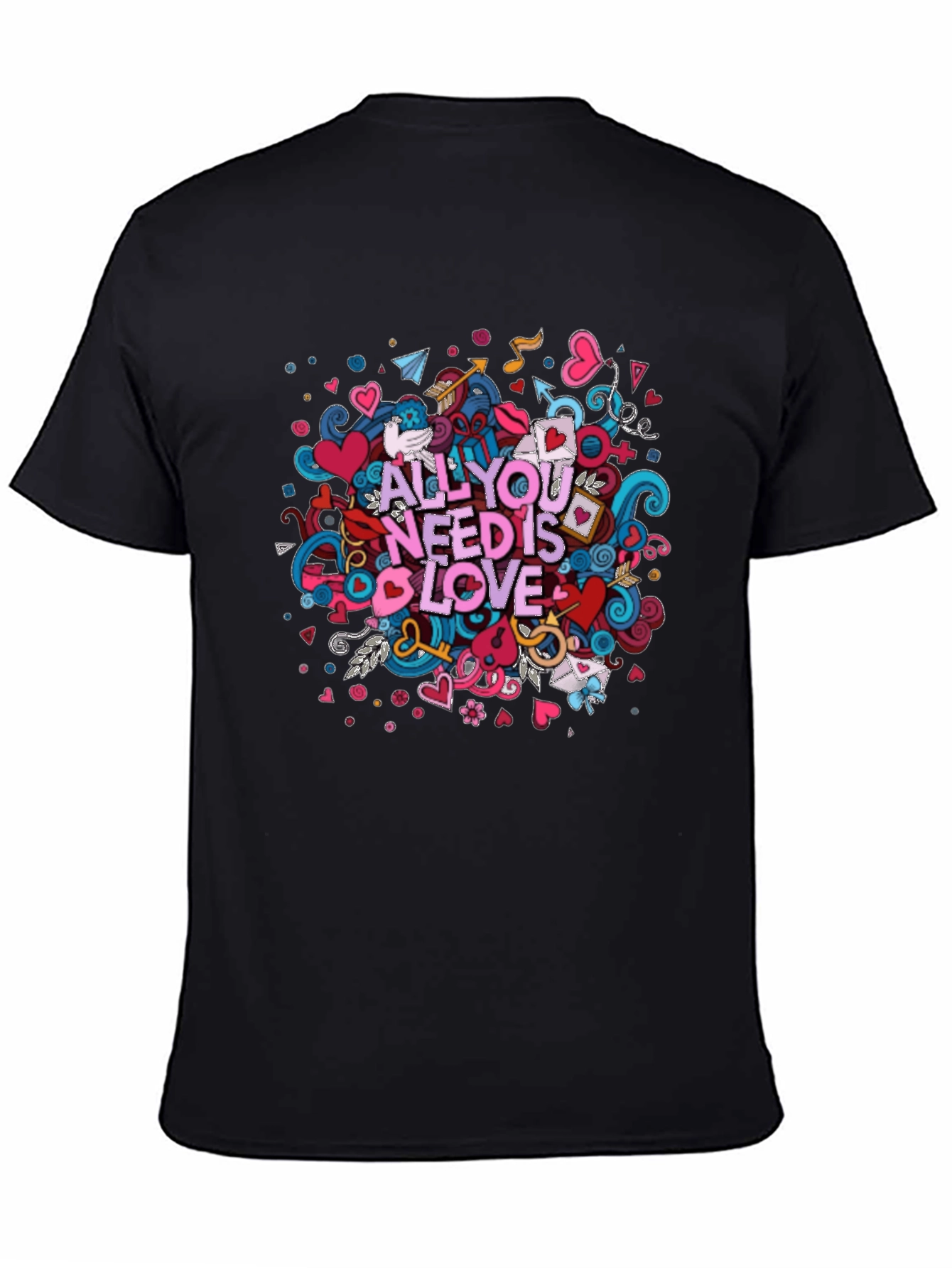 Black All You Need is Love Graphic T-Shirt - Black Cotton Tee view 4