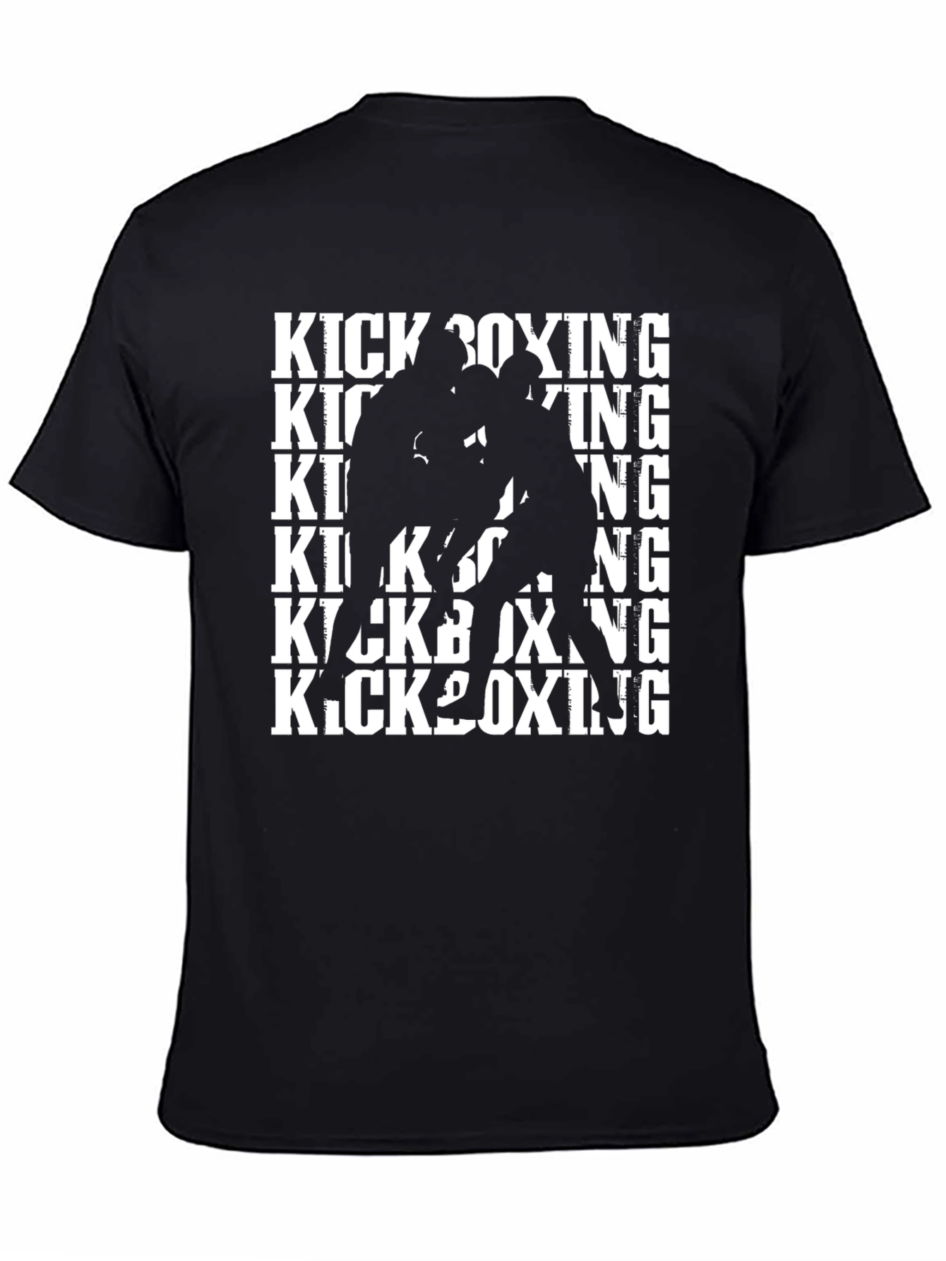 Black Kickboxing Black T-Shirt - Fighter Silhouette Graphic Tee view 4