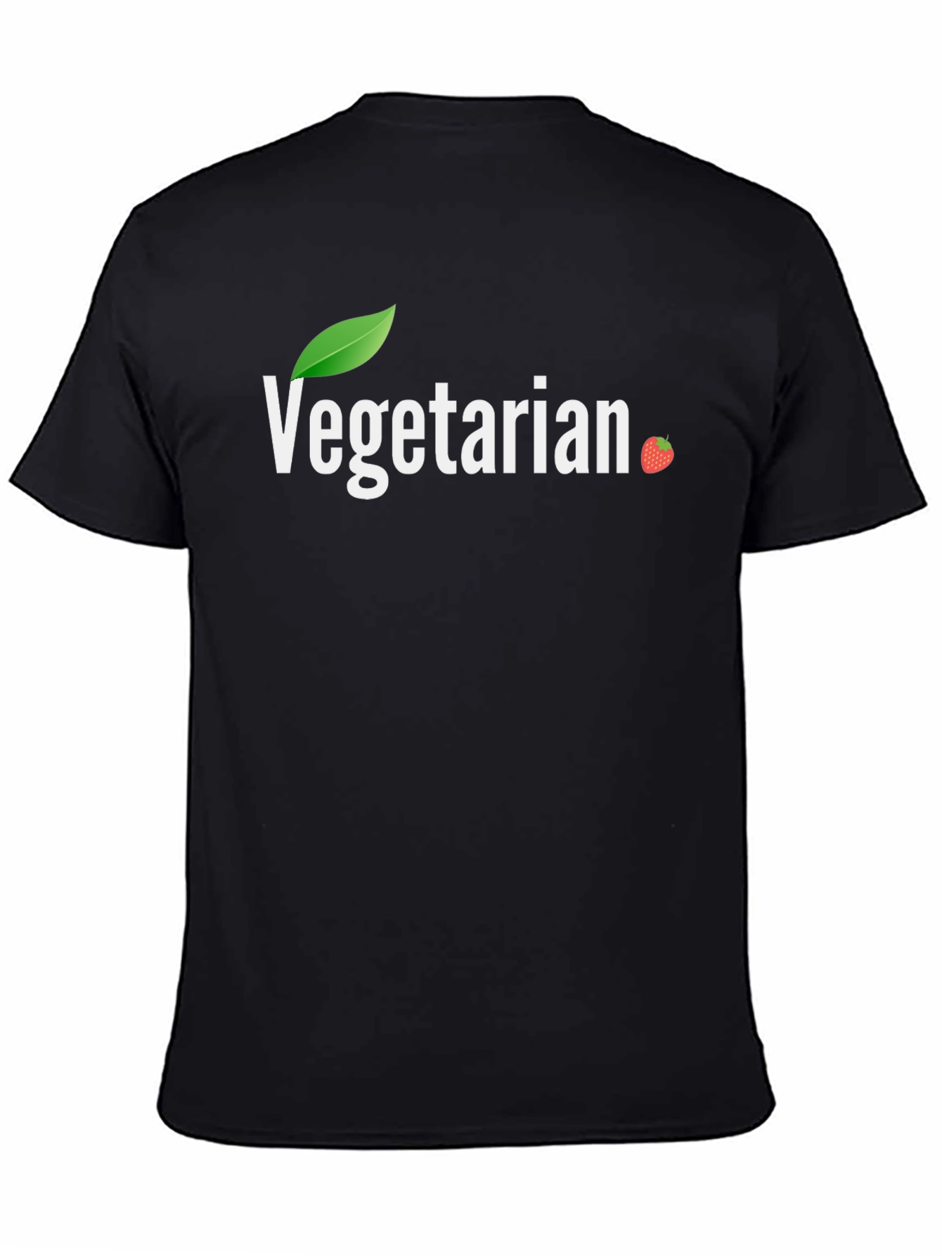 Black Vegetarian T-Shirt - Leaf & Strawberry Design view 4