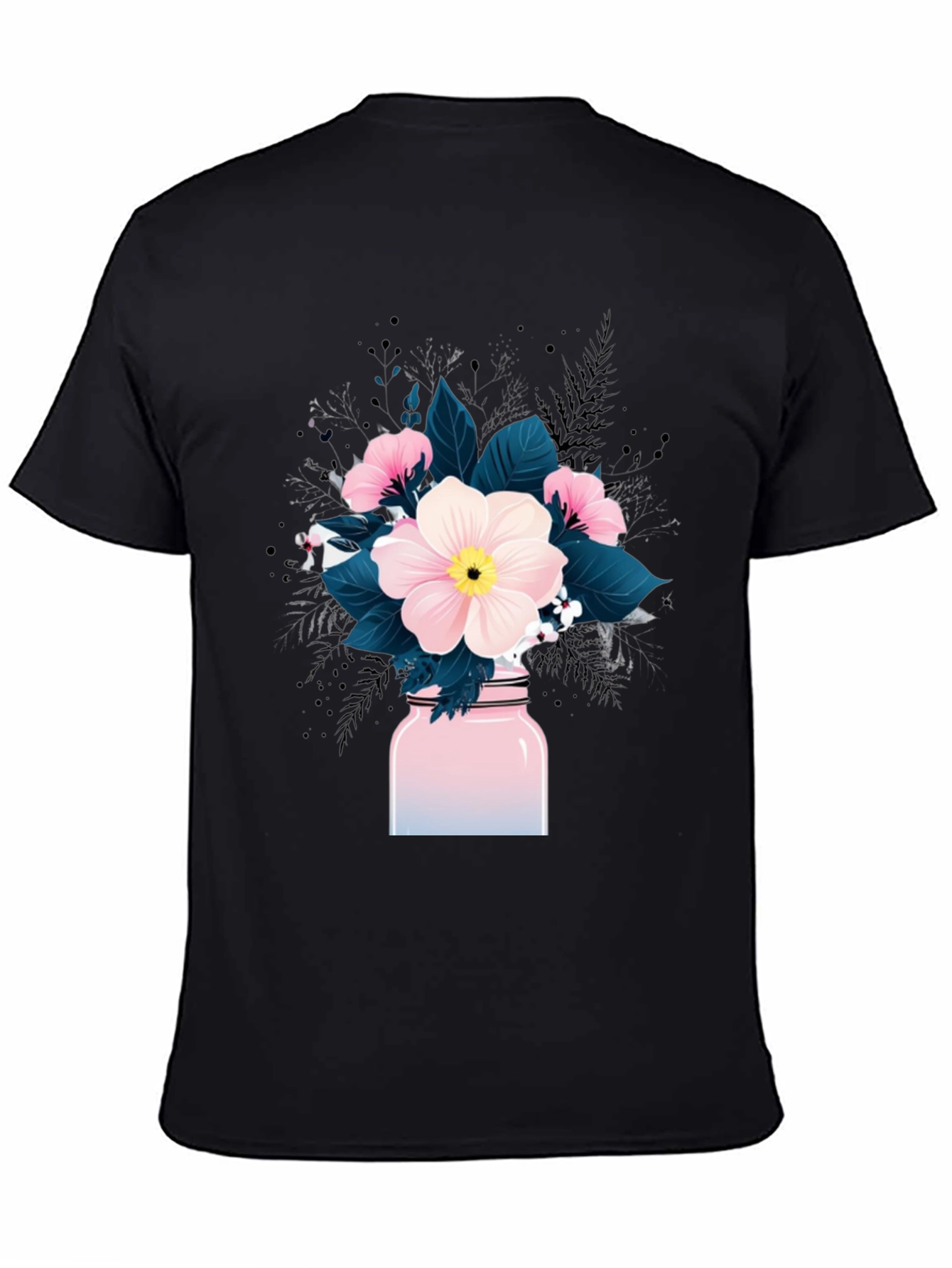 Black Floral Mason Jar Graphic Tee - Black Cotton Blend view 4