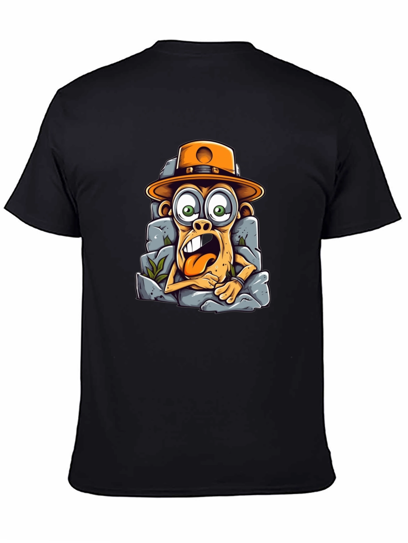 Black Funny Monkey Graphic Tee - Novelty Cartoon T-Shirt view 4
