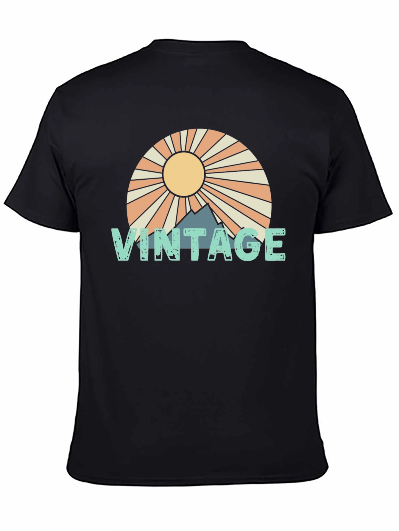 Black Retro Vintage Mountain Sun T-Shirt view 4
