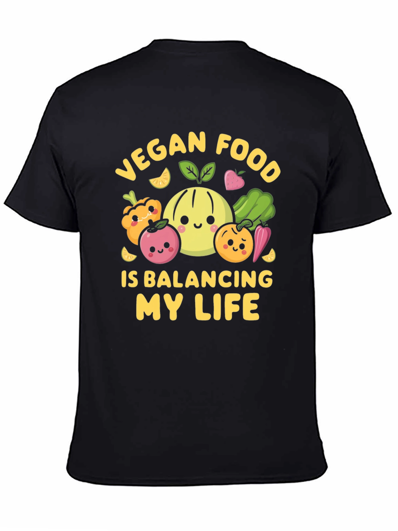 Black Vegan Food Balancing Life T-Shirt view 4