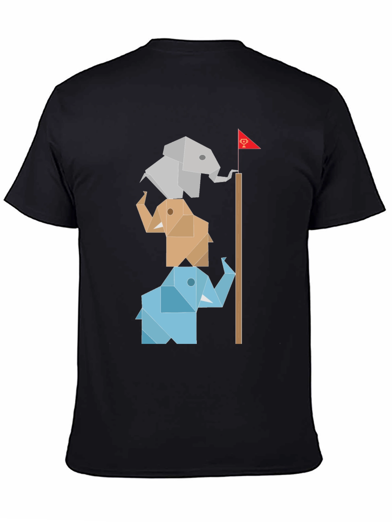 Black Origami Elephant Totem Tee - Unique Graphic Design view 4