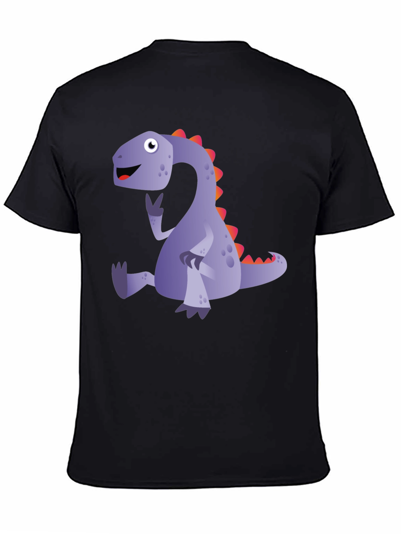 Black Cartoon Dinosaur T-Shirt - Black view 4