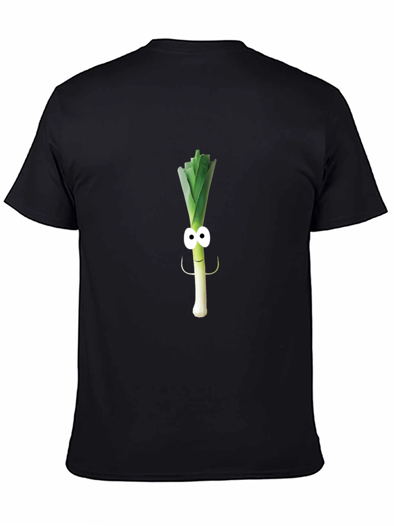 Black Funny Leek Character Black T-Shirt view 4