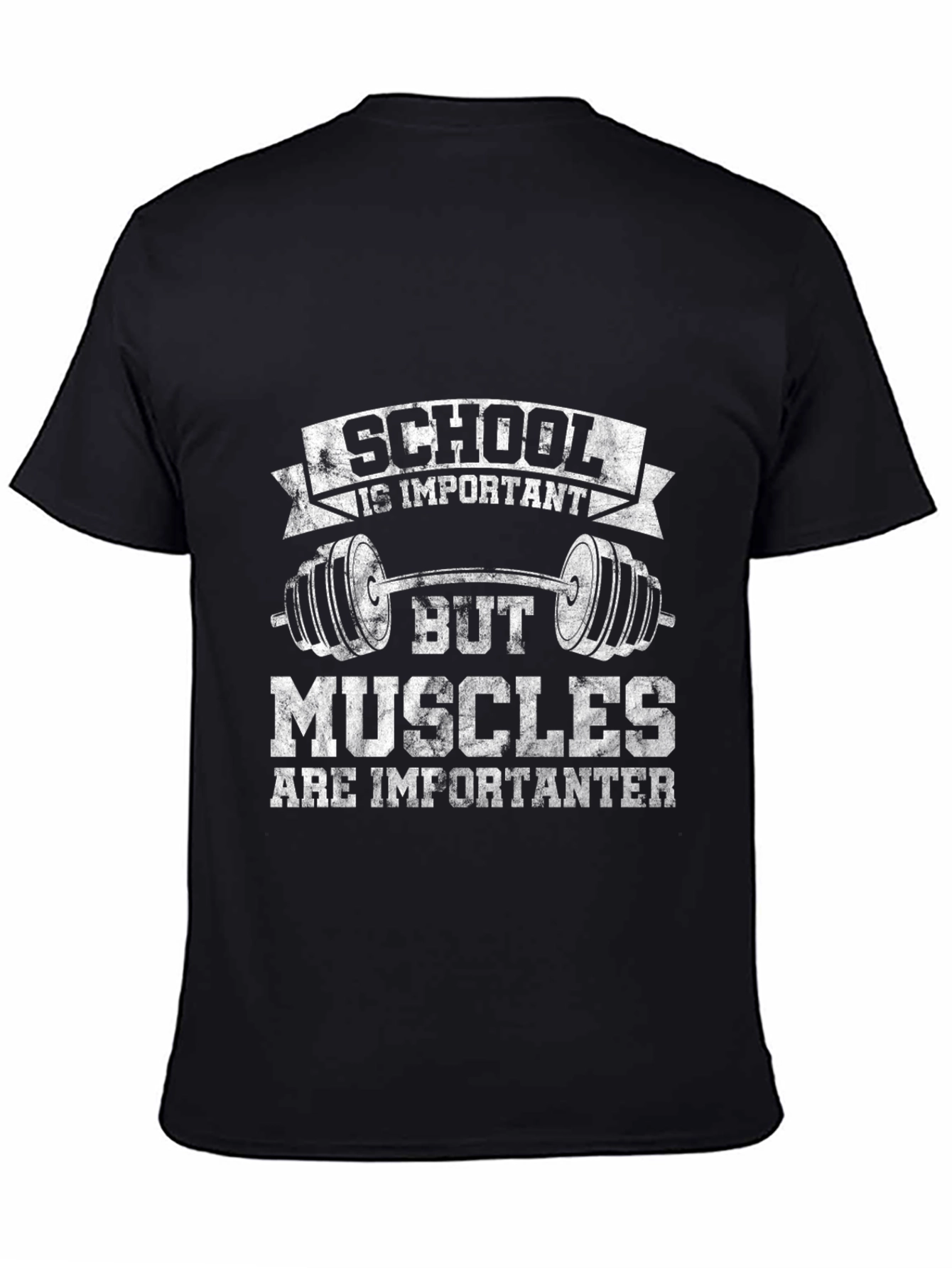 Black School Is Important Muscles Importanter Black T-Shirt view 4