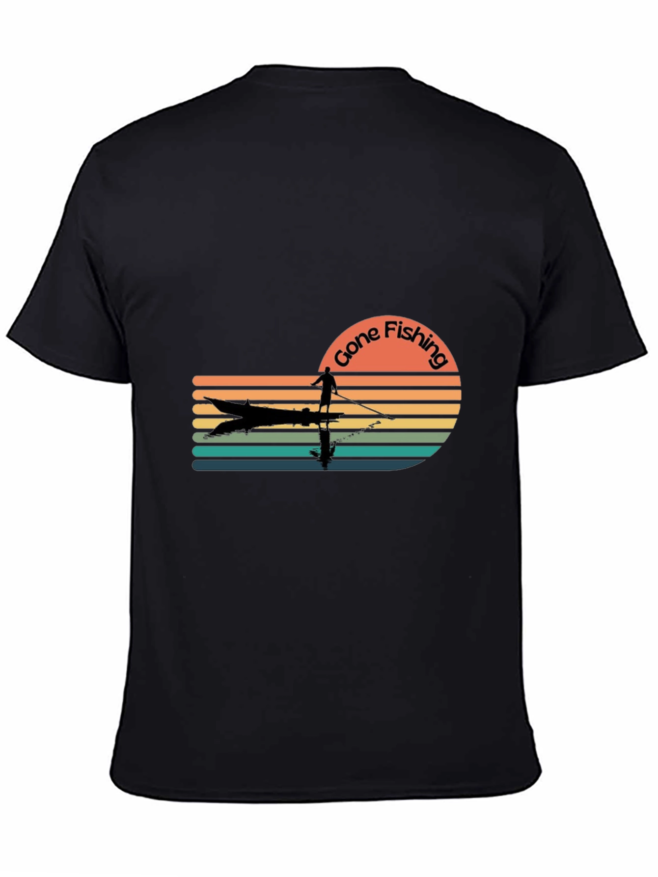 Black Gone Fishing Retro T-Shirt - Angler Design view 4