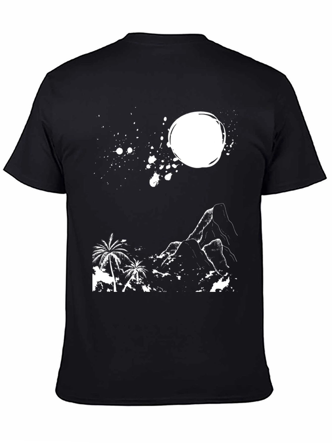 Black Tropical Mountain Graphic Tee - Black Cotton T-Shirt view 4