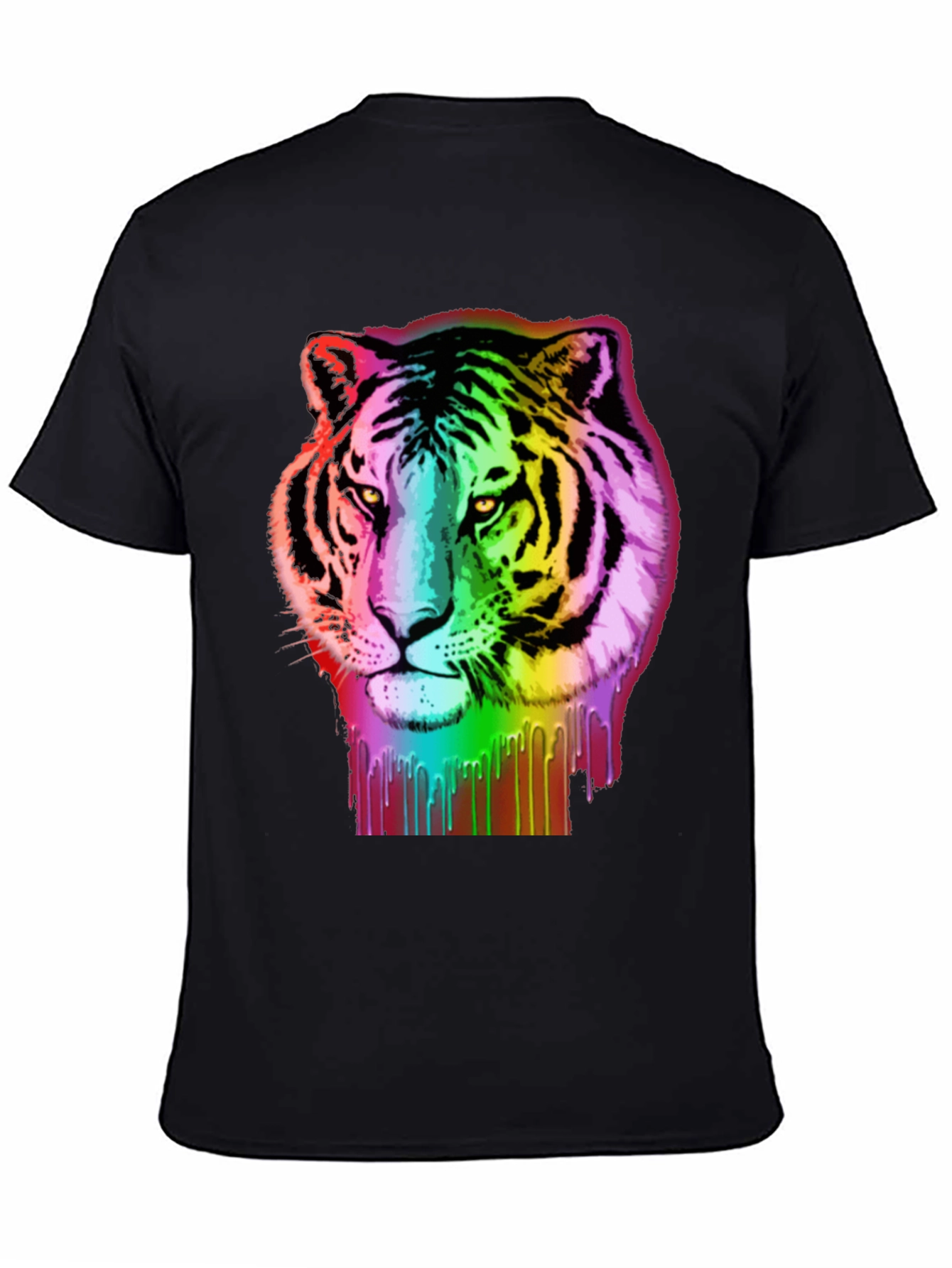 Black Rainbow Tiger Graphic Tee - Black Cotton T-Shirt view 4