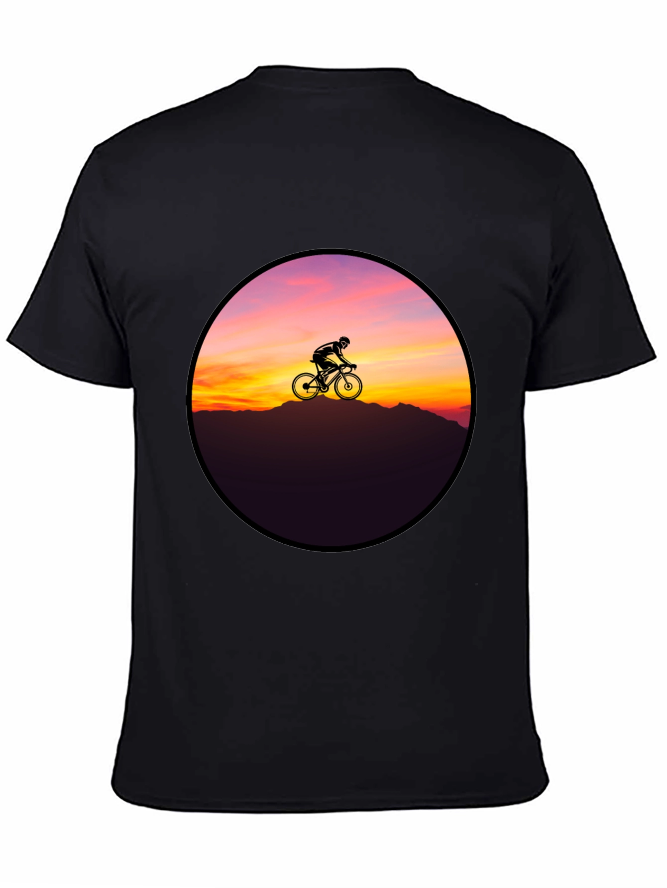 Black Sunset Cyclist Graphic Tee - Black Cotton Blend view 4