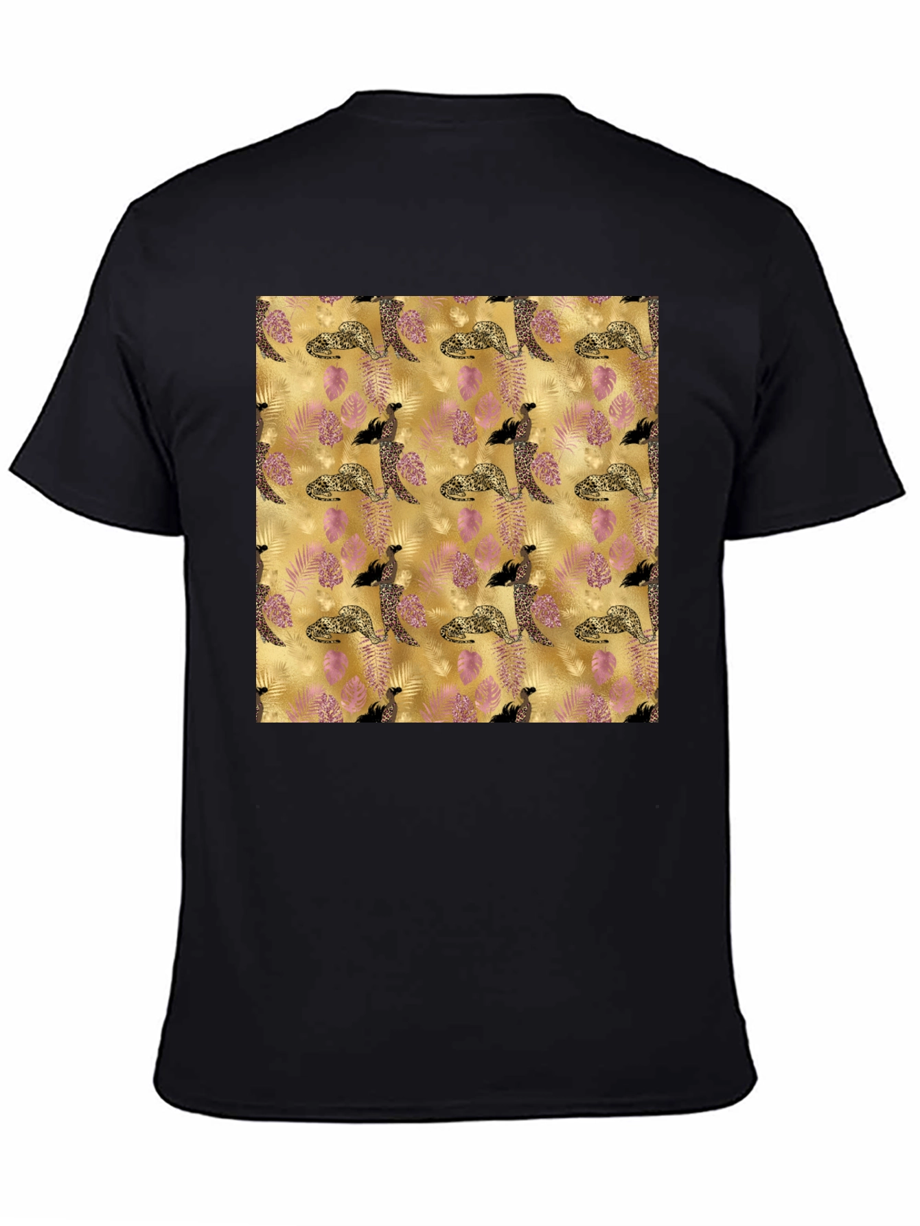 Black Stylish Black Tee with Leopard & Floral Pattern view 4