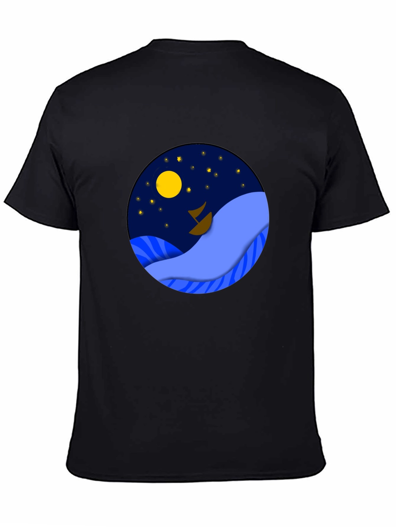 Black Night Sea Graphic Tee - Stylish Men's Black T-Shirt view 4