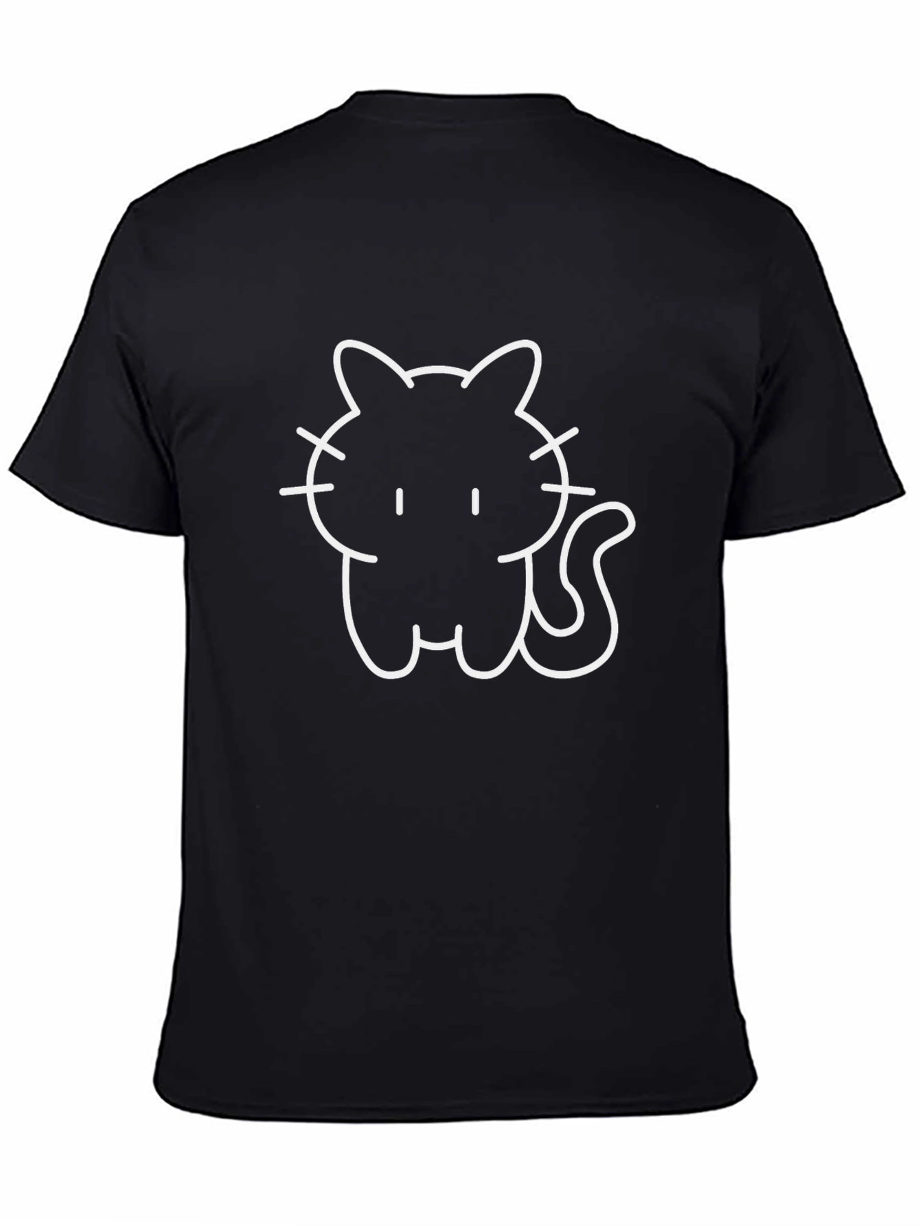 Black Cute Cat Outline Black T-Shirt view 4
