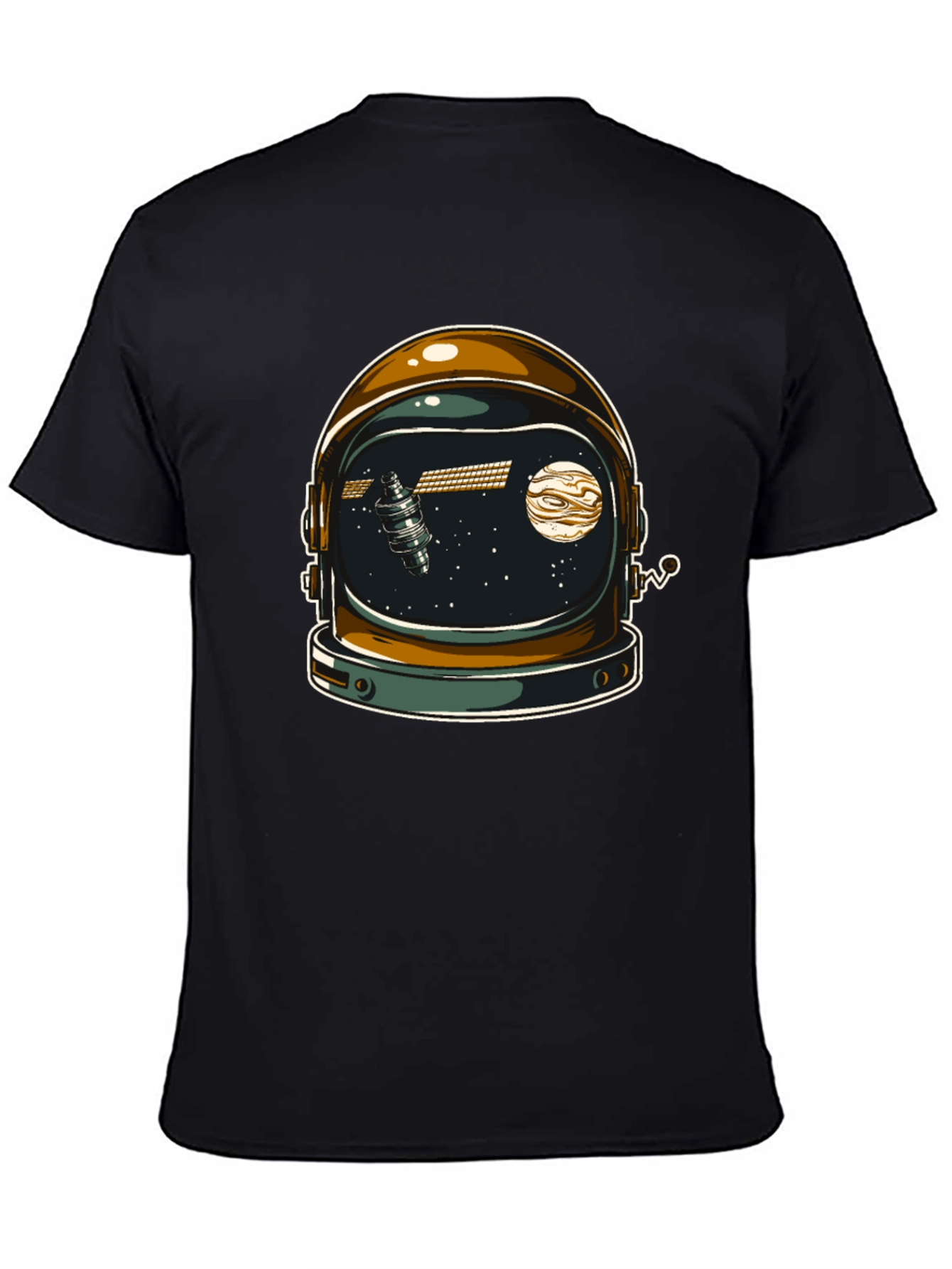 Black Space Helmet Graphic T-Shirt - Black Cotton Blend view 4