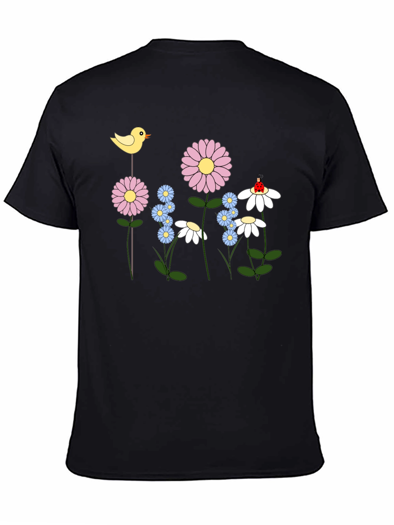Black Floral Cartoon T-Shirt view 4