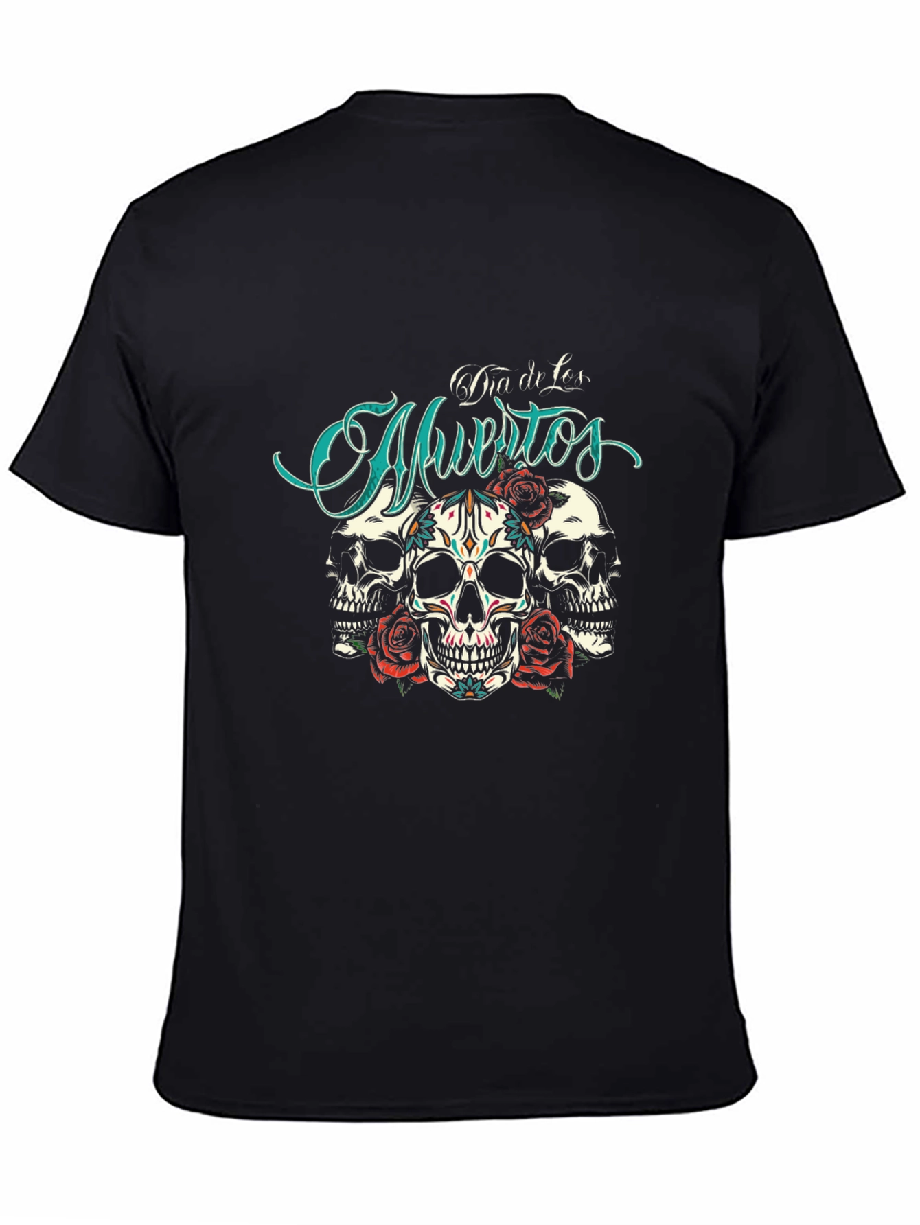 Black Dia de Muertos Skull Rose T-Shirt view 4