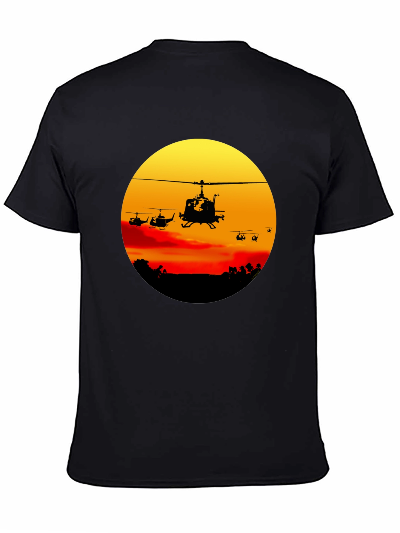 Black Retro Helicopter Sunset Graphic T-Shirt view 4