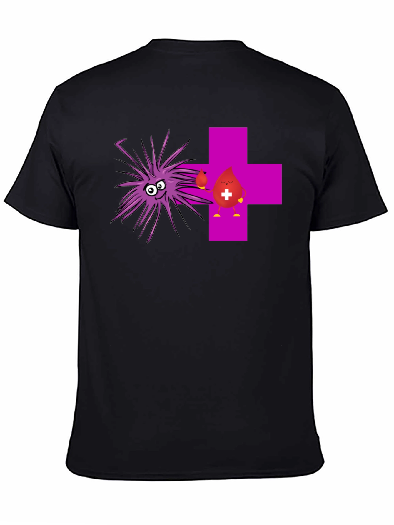 Black Funny Black T-Shirt with Cartoon Germs and Blood Drop view 4