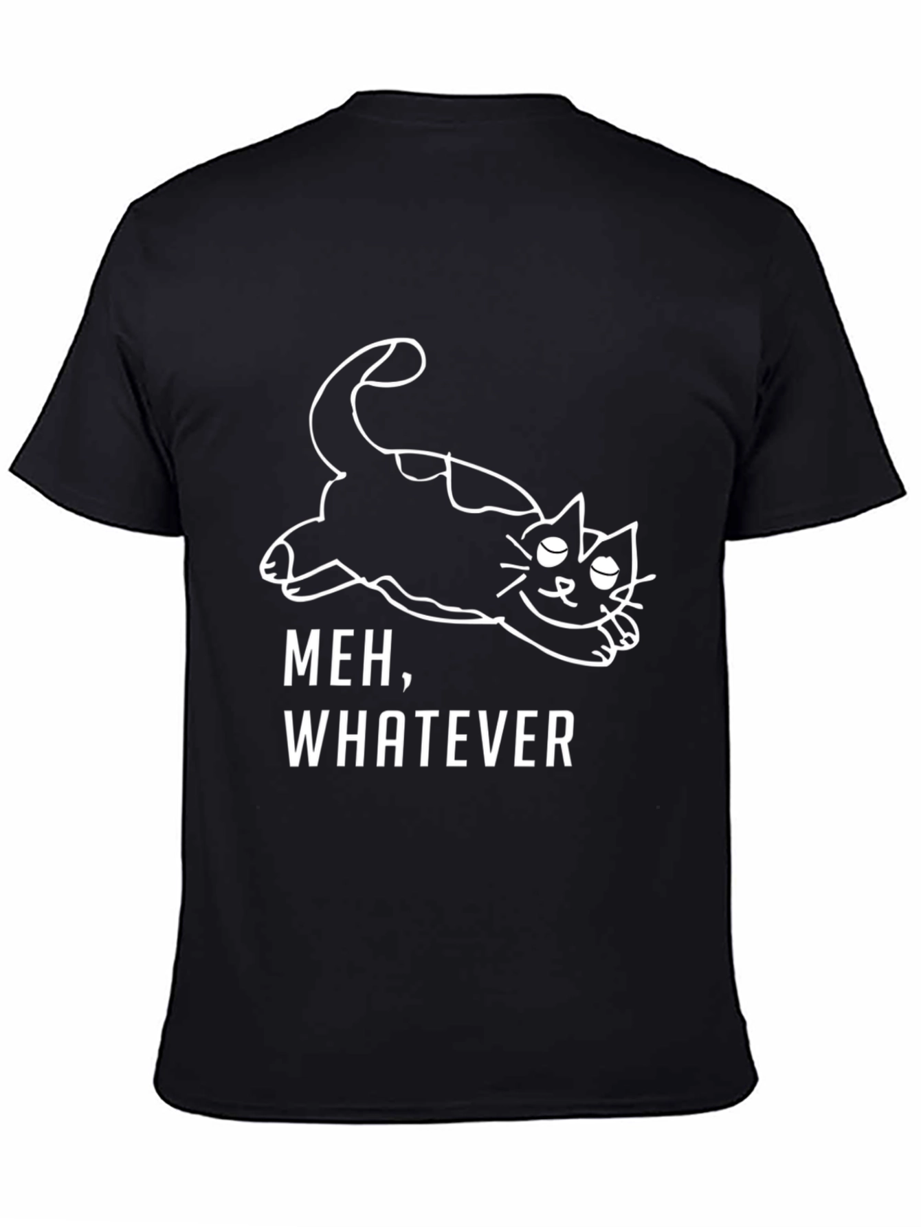 Black Meh, Whatever Cat T-Shirt - Black Cotton Graphic Tee view 4