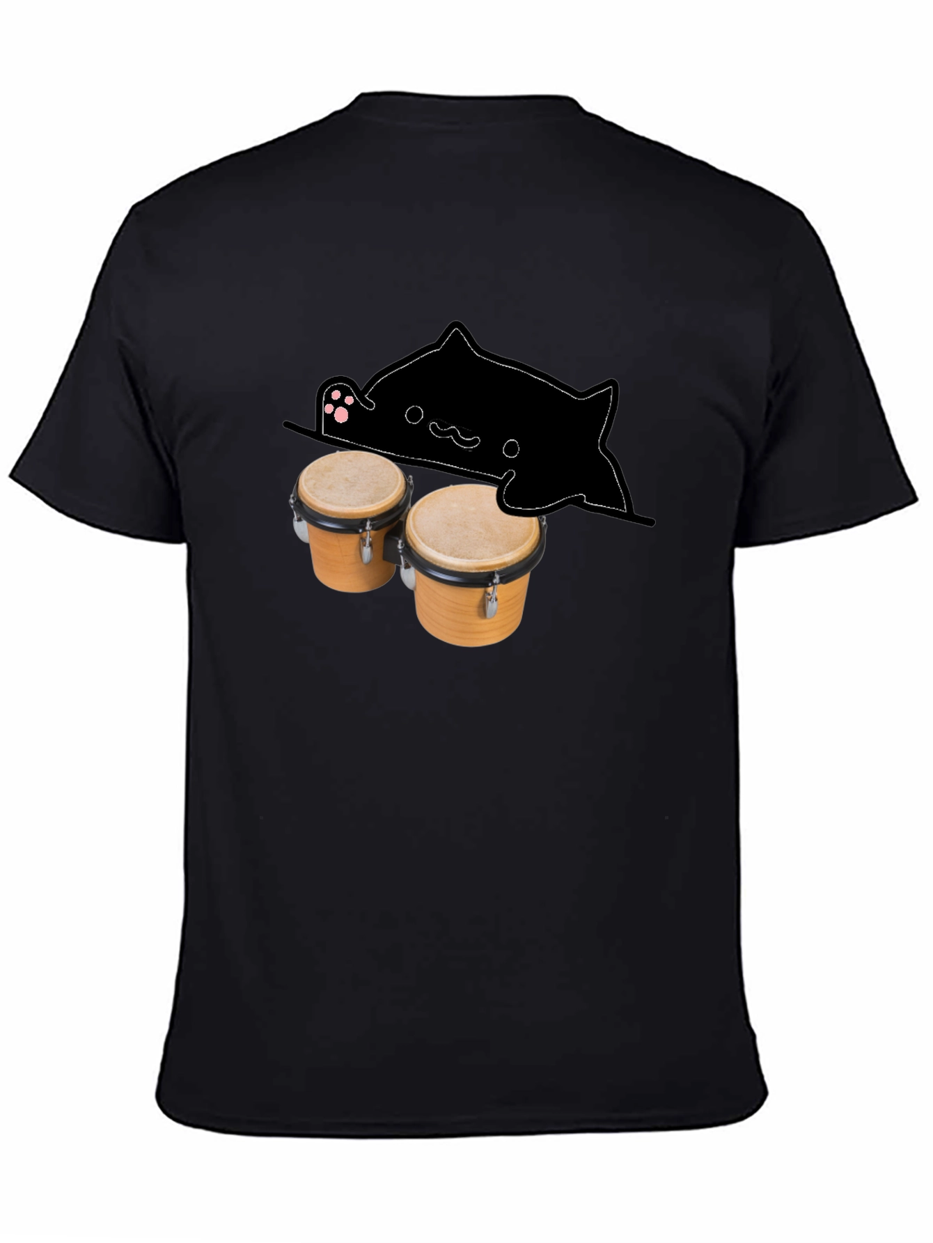 Black Bongo Cat Black T-Shirt - Musician Tee view 4